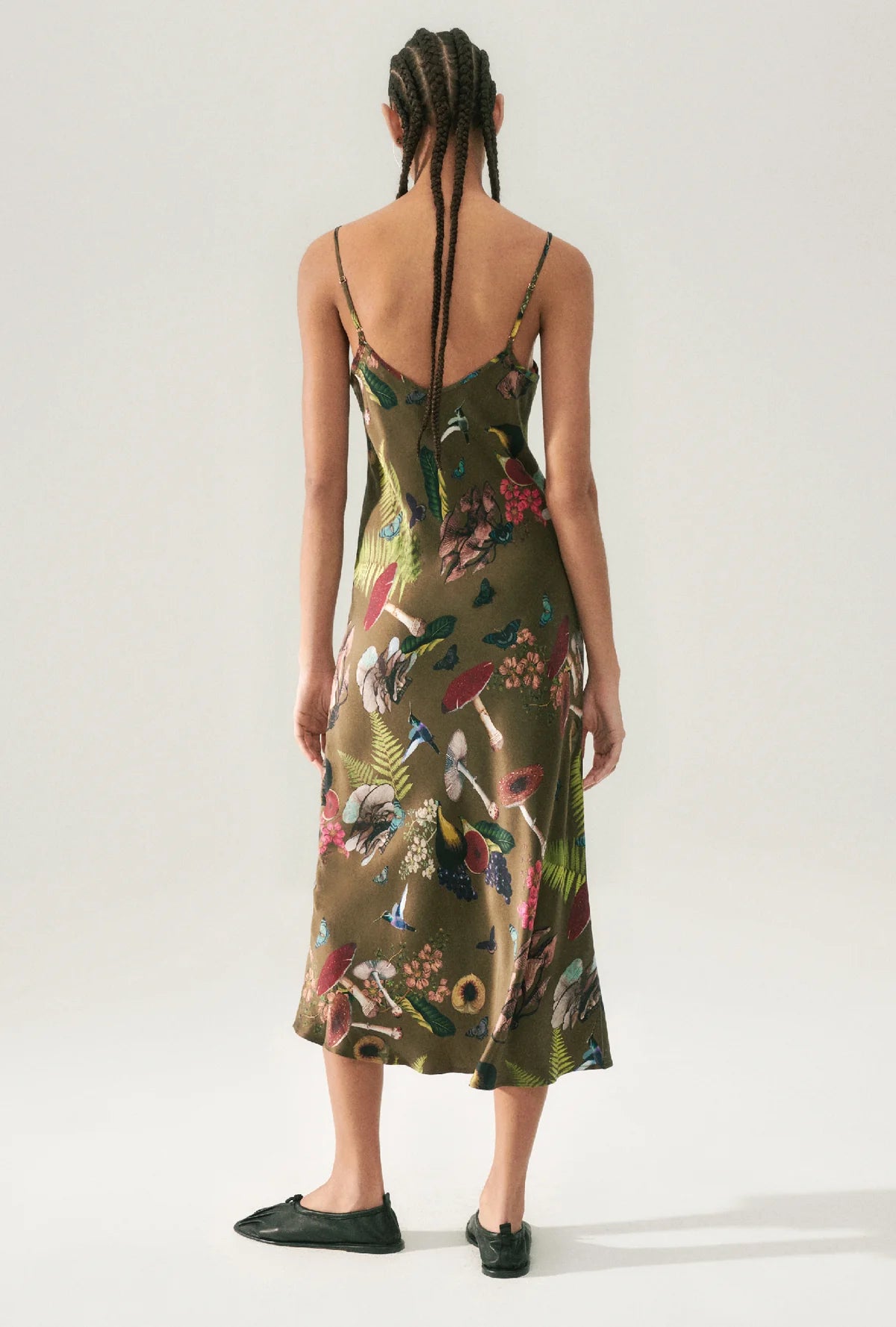 90s Slip Dress with Magic Mushroom Print - Dark Earth Tone Vintage Style for Women | Perfect for Boho Festivals, Date Nights & Layered Outfits