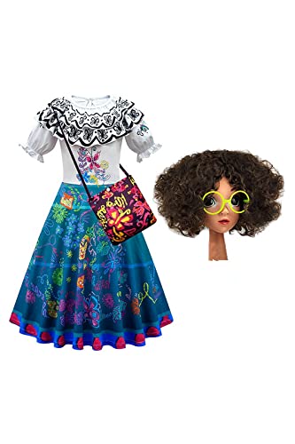 Encanto Mirabel Madrigal Dress for Kids - Mirabel Cosplay Costume with Skirt, Cape & Bag | Disney Princess Halloween Outfit for Girls | Perfect for Halloween, Birthday Parties & Dress-Up Play