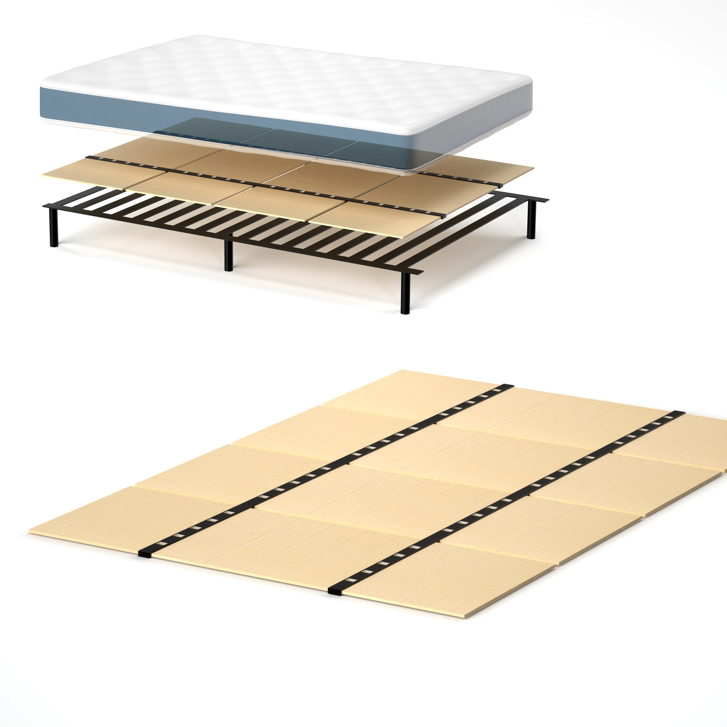 Queen Size Folding Box Spring - Sturdy Bed Support Board for Under Mattress, 74