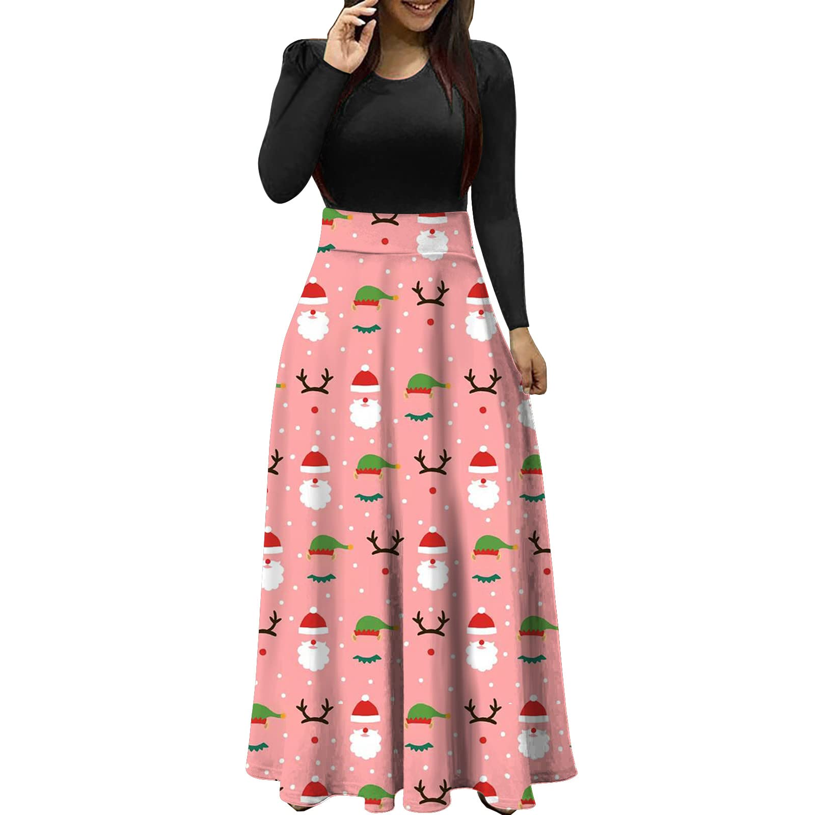 Plus Size Summer Wedding Guest Dresses for Women - Elegant Empire Waist Long Sleeve Maxi Dress with Snowman Print | Perfect for Holiday Parties, Christmas Cocktail Events & Ugly Sweater Gatherings