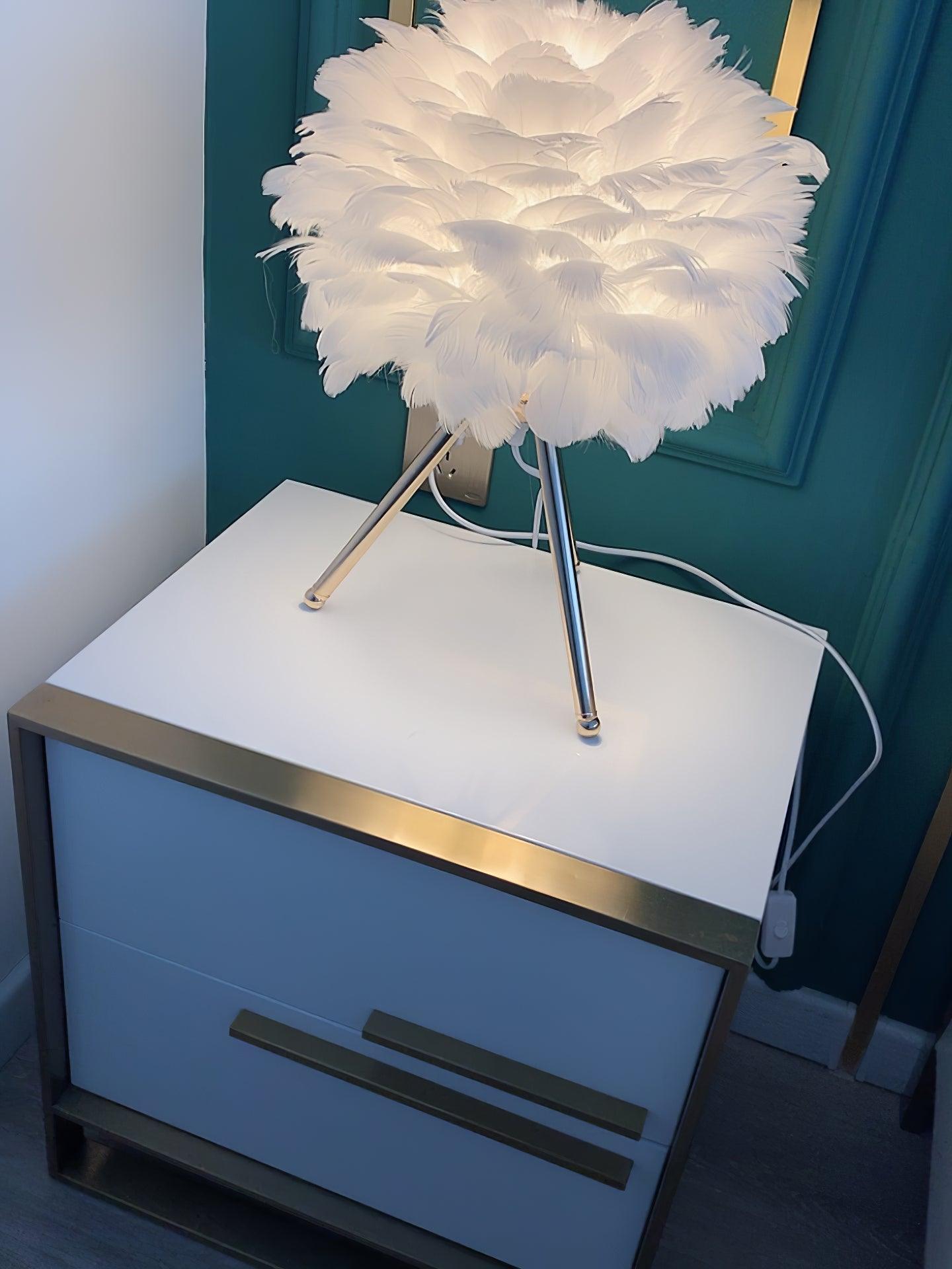 Elegant Goose Feather Table Lamp - Soft Warm White Light for Bedroom, Living Room & Office Decor - Perfect for Relaxation & Cozy Ambience