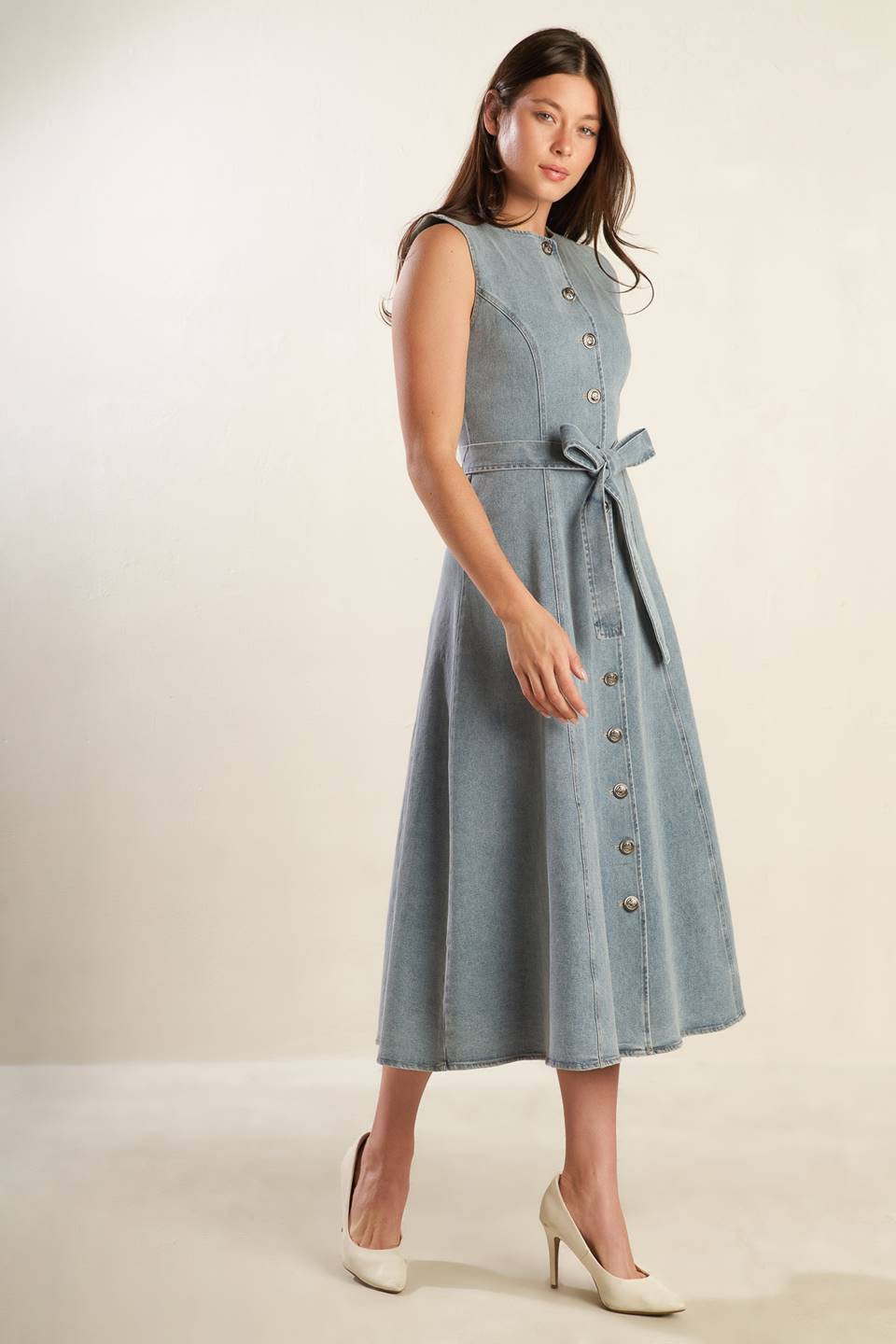 Nautical & Nice Light Denim Midi Dress - Women's Casual Summer Beach Dress for Vacation, Date Night & Outdoor Activities