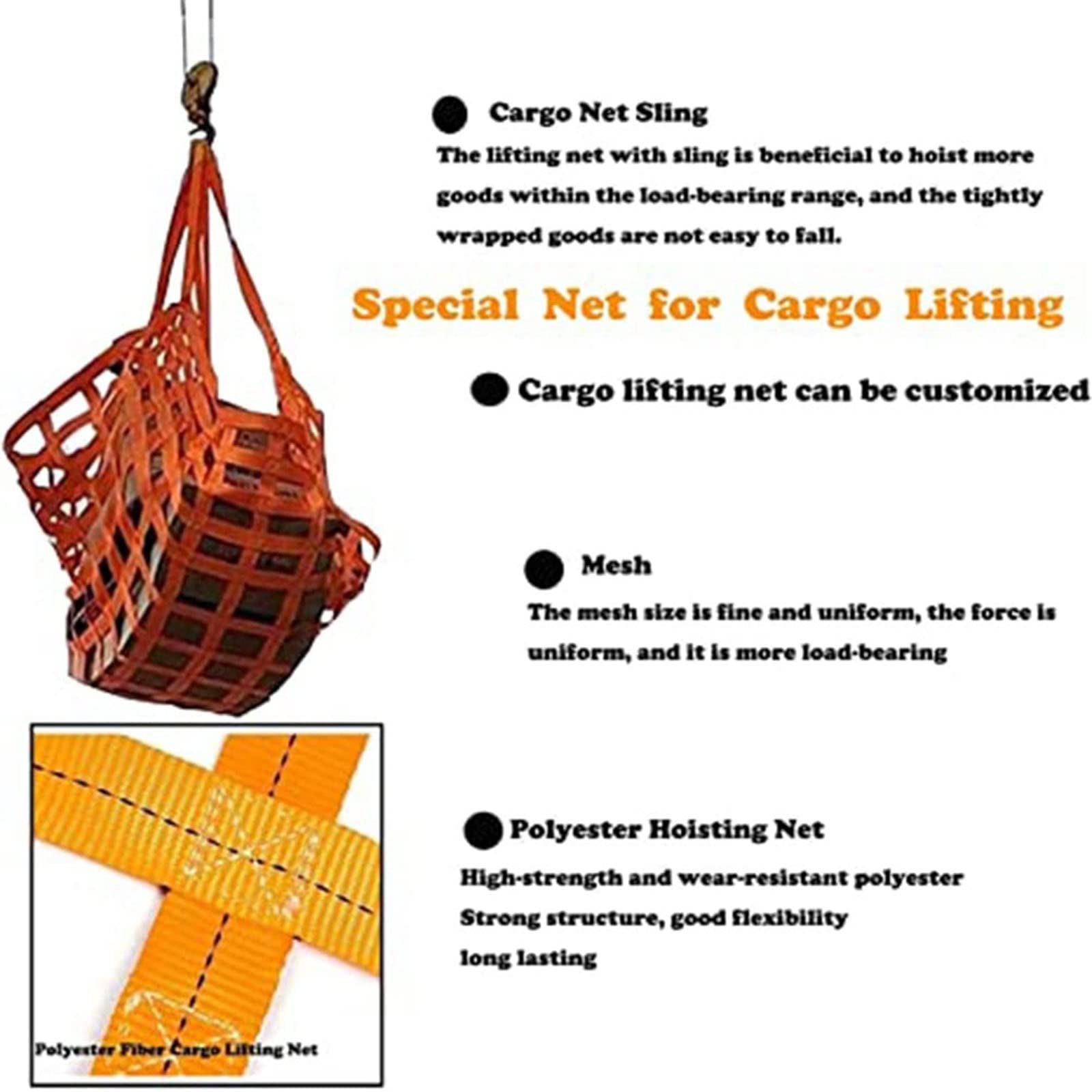 Heavy Duty Lifting Net Straps - Flat Nylon Sling Hoist Net for Loading/Unloading, Dock Cargo Handling, Material Transport | Durable Safety Lifting Equipment for Construction, Warehouse & Shipping Operations