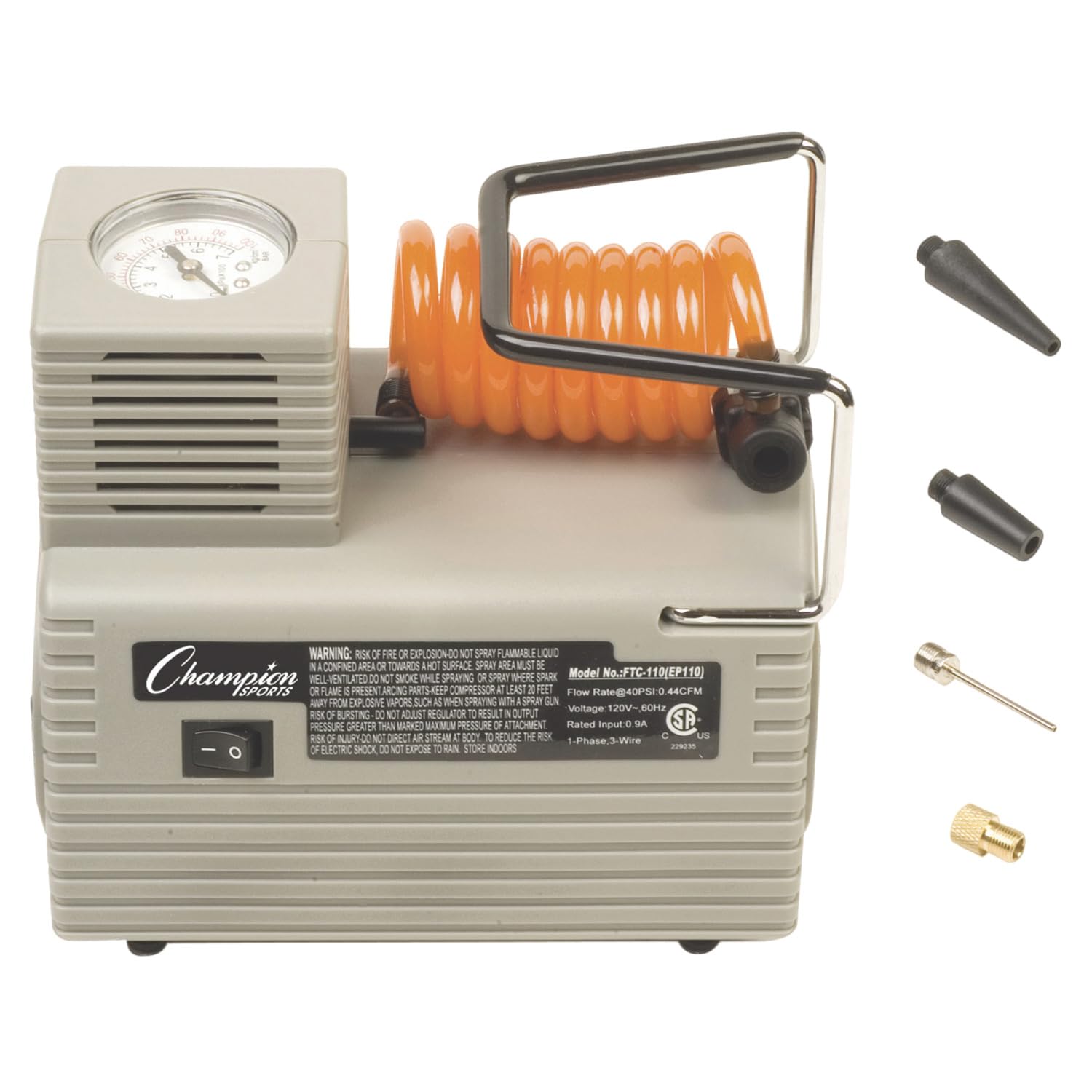 Champion Sports Electric Air Pump - Portable Inflator for Balls, Pool Floats, Air Mattresses & Sports Equipment - Fast Inflation with 3 Nozzle Attachments - Perfect for Camping, Beach Trips & Home Use