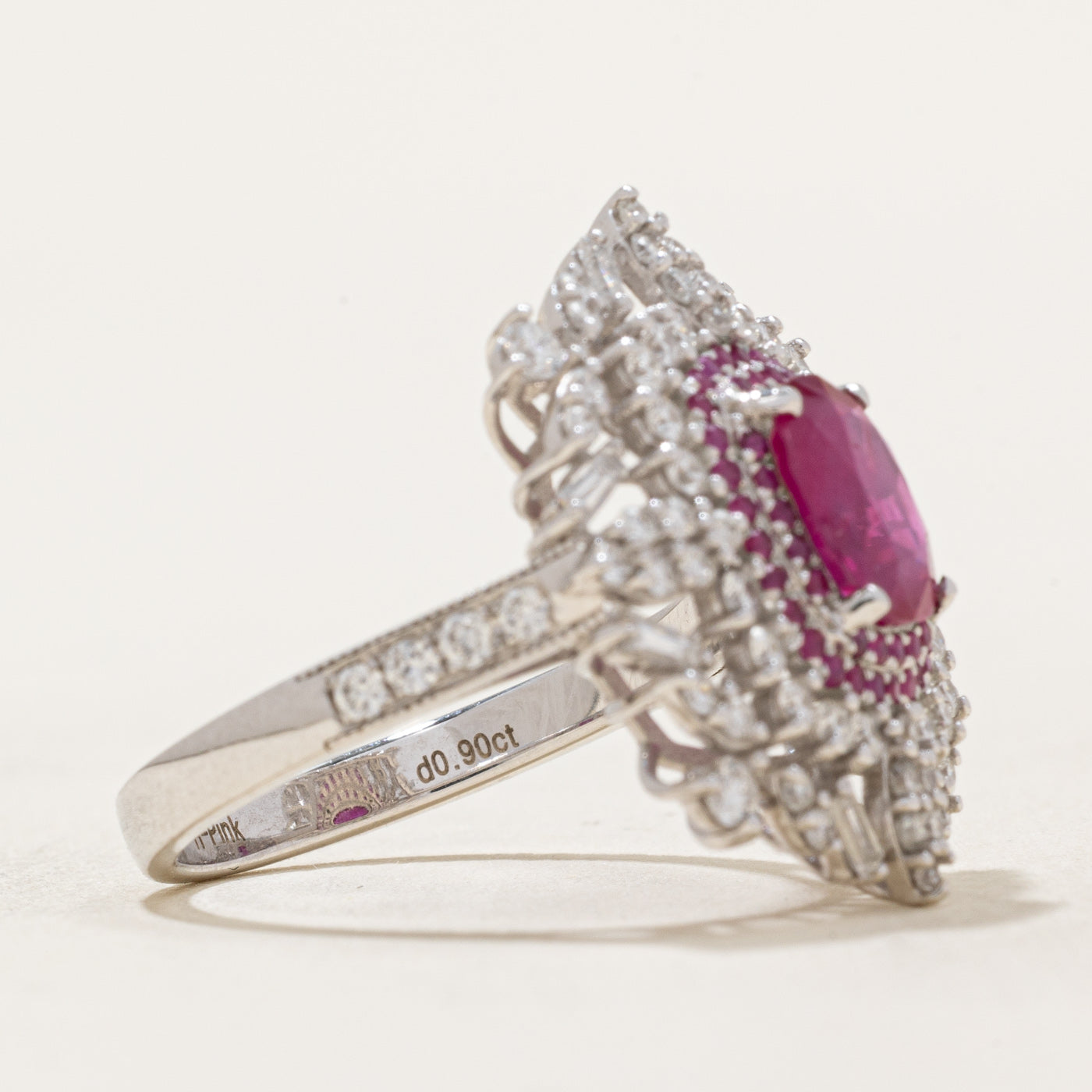 Natural Unheated Burma Ruby & Diamond Cocktail Ring - 1.82ctw (0.90ct Ruby) - Size 6.5 - Elegant Jewelry for Parties, Weddings & Special Occasions
