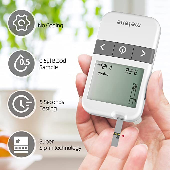 Metene AGM 513S Blood Glucose Test Strips for Diabetes - 100 Count, Compatible with Metene AGM 513S Glucometer Only | Home Diabetes Monitoring & Health Management