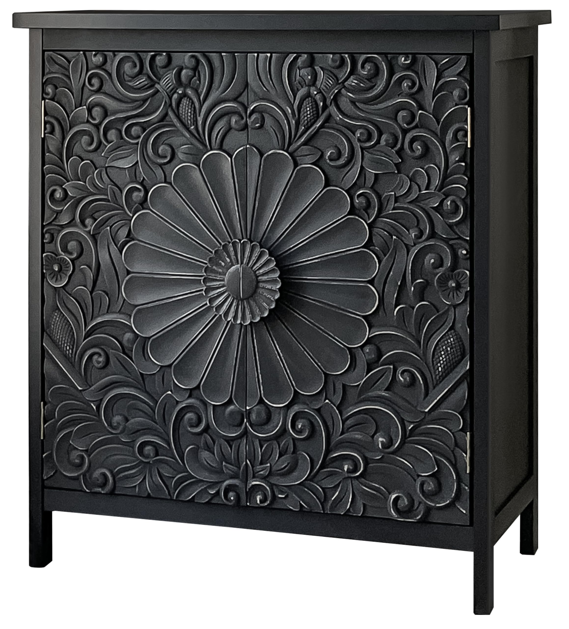 PHI VILLA Black Farmhouse Entryway Cabinet with Doors - Stylish Storage Buffet Cabinet for Hallway, Living Room & Dining Room Organization