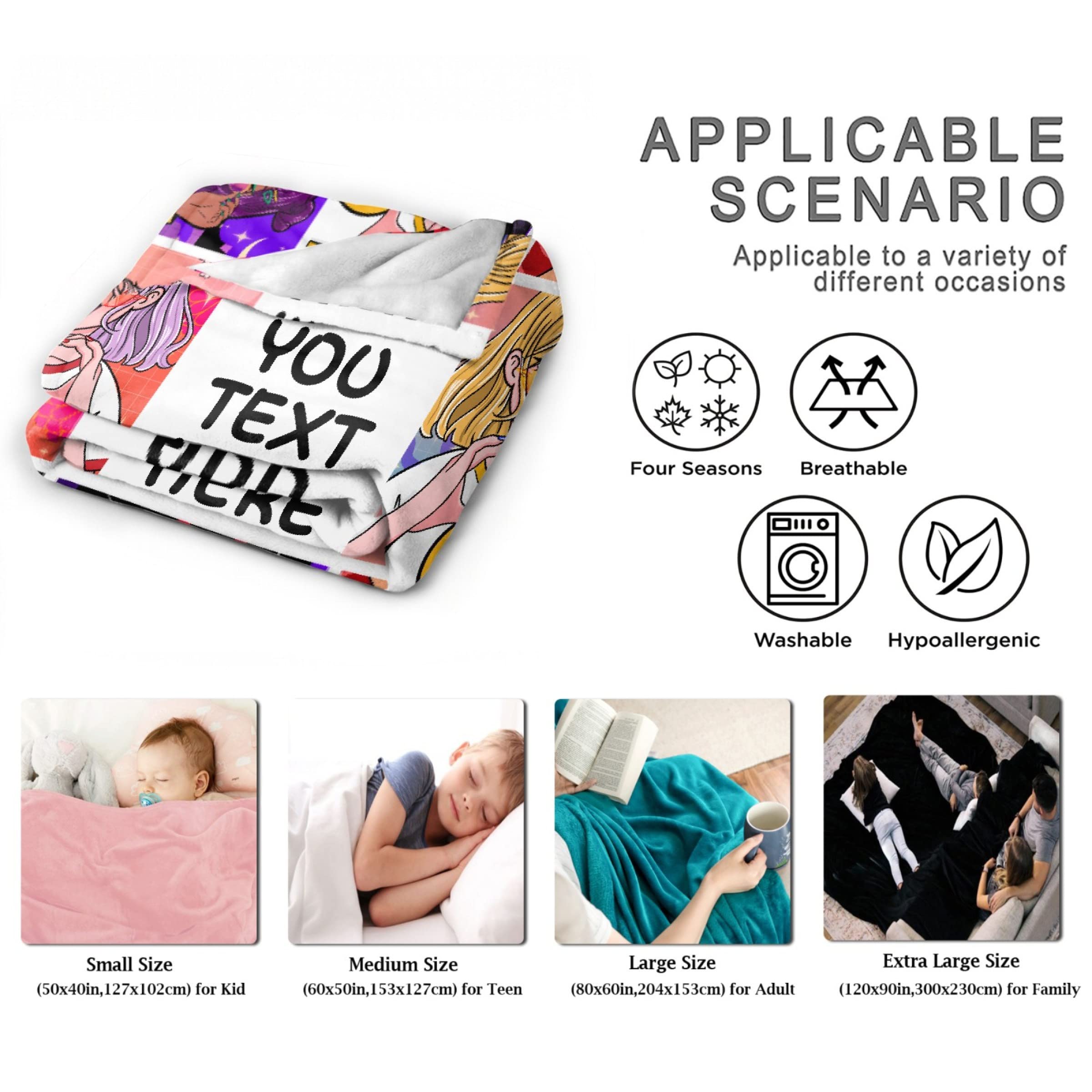 Custom Anime Photo Collage Blanket - Personalized Extra Large 120x90 Inch Fleece Throw with Scannable Design - Perfect Gift for Family, Couples & Friends - Great for Home Decor, Cuddling & Special Occasions