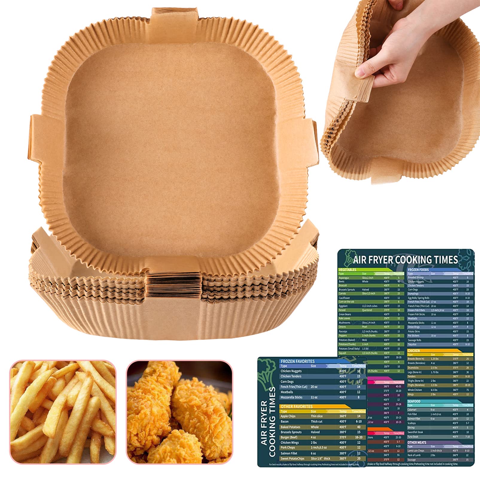 Non-Stick Air Fryer Disposable Paper Liners - 100PCS 7.9 Inch Square Parchment Baking Sheets for Cooking, Roasting & Frying | Food Grade, Oil & Water Proof | Perfect for Air Fryers, Microwave Ovens & Frying Pans | Ideal for Healthy Meal Prep, Quick Snacks & Family Dinners