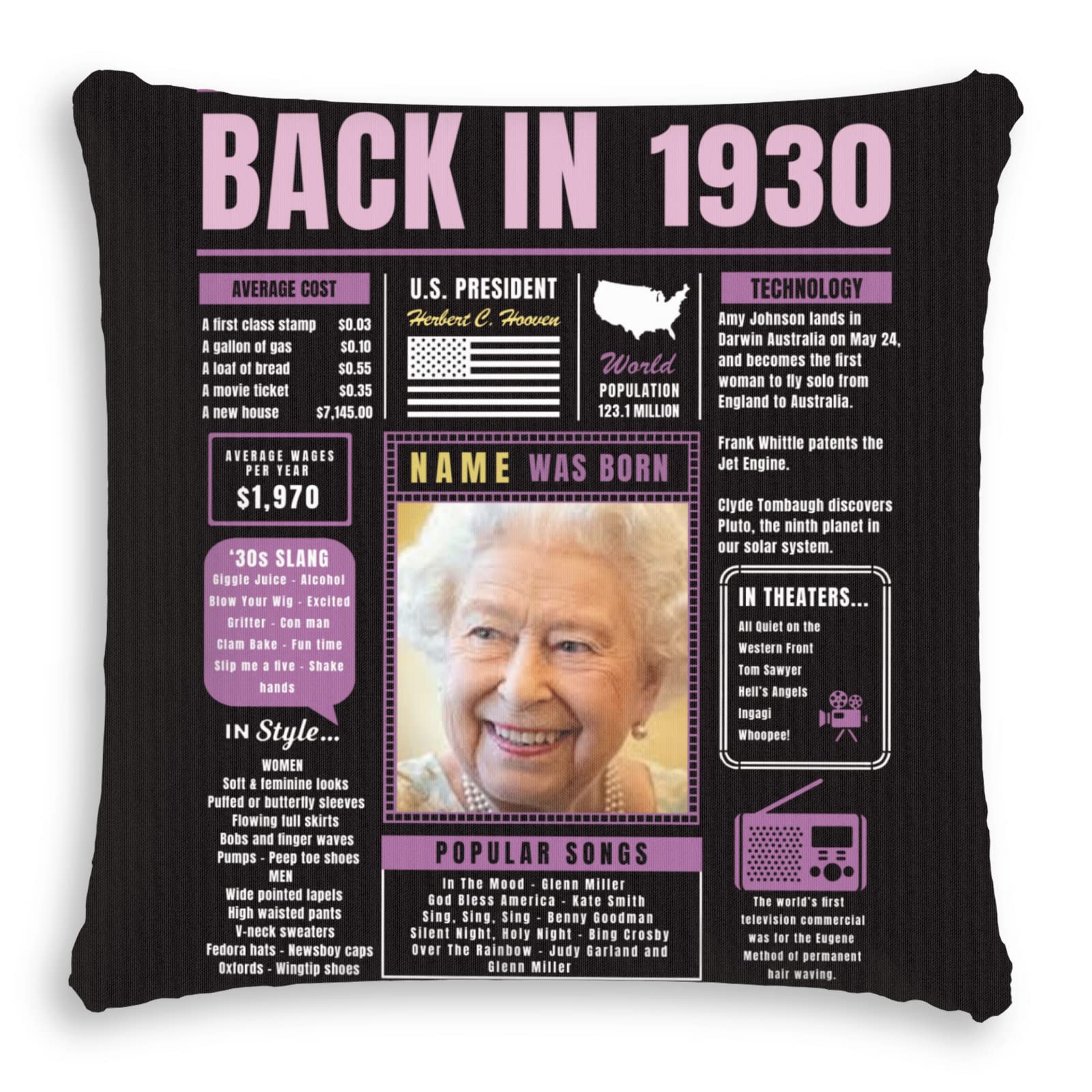 Custom Purple 94th Birthday Throw Pillow - Super Soft 1930 Vintage Design for Women & Men - Perfect 94 Year Old Birthday Gift Idea for Grandma, Grandpa & Party Decorations - Great for Sofa Decor, Anniversary Celebrations & Family Gatherings