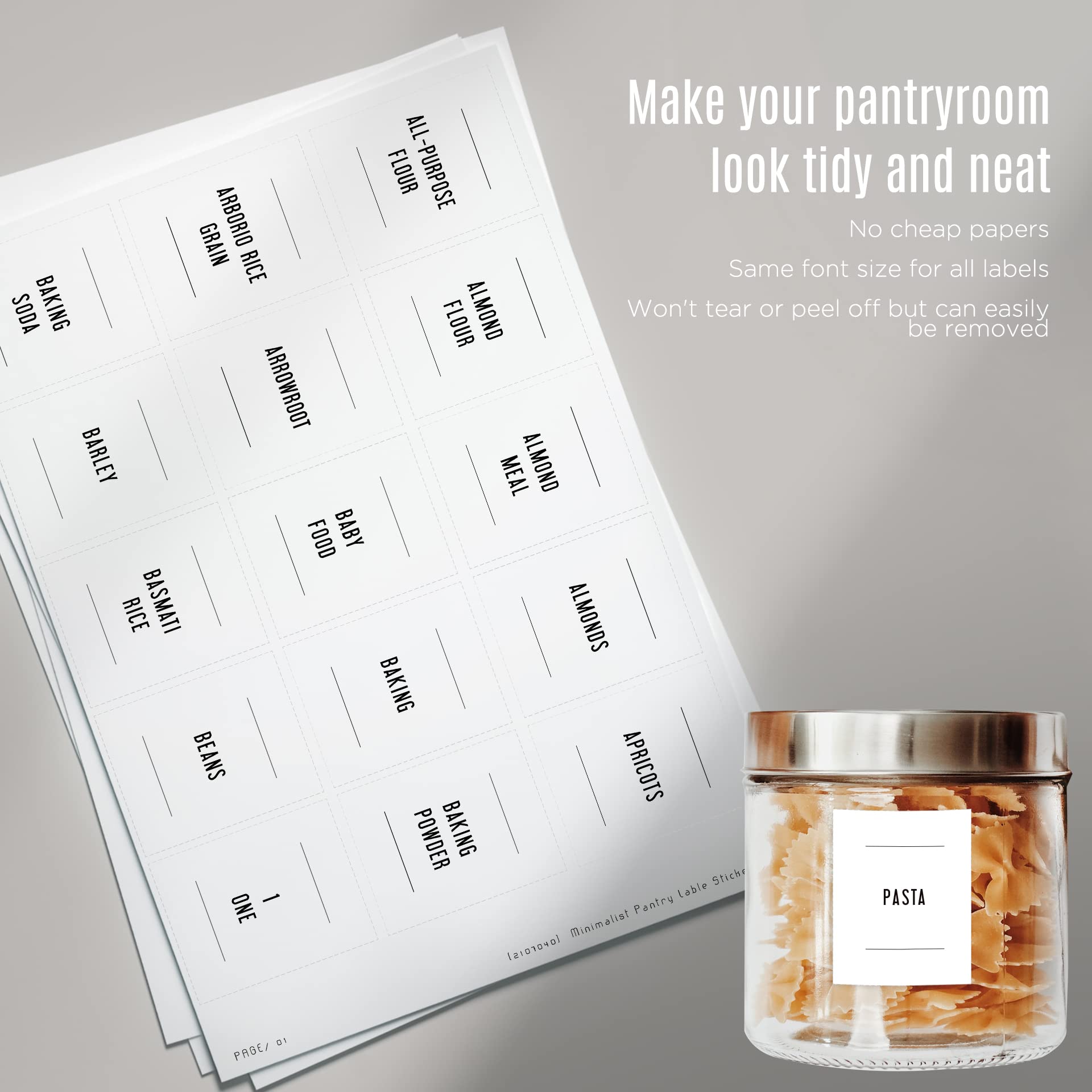 180 Minimalist Farmhouse Pantry Labels - White Matte Waterproof Stickers with Black Fine Line Text for Jars, Bottles & Canisters - Perfect for Kitchen Organization & Storage (Ideal for Spice Racks, Pantry Shelves & Home Canning)