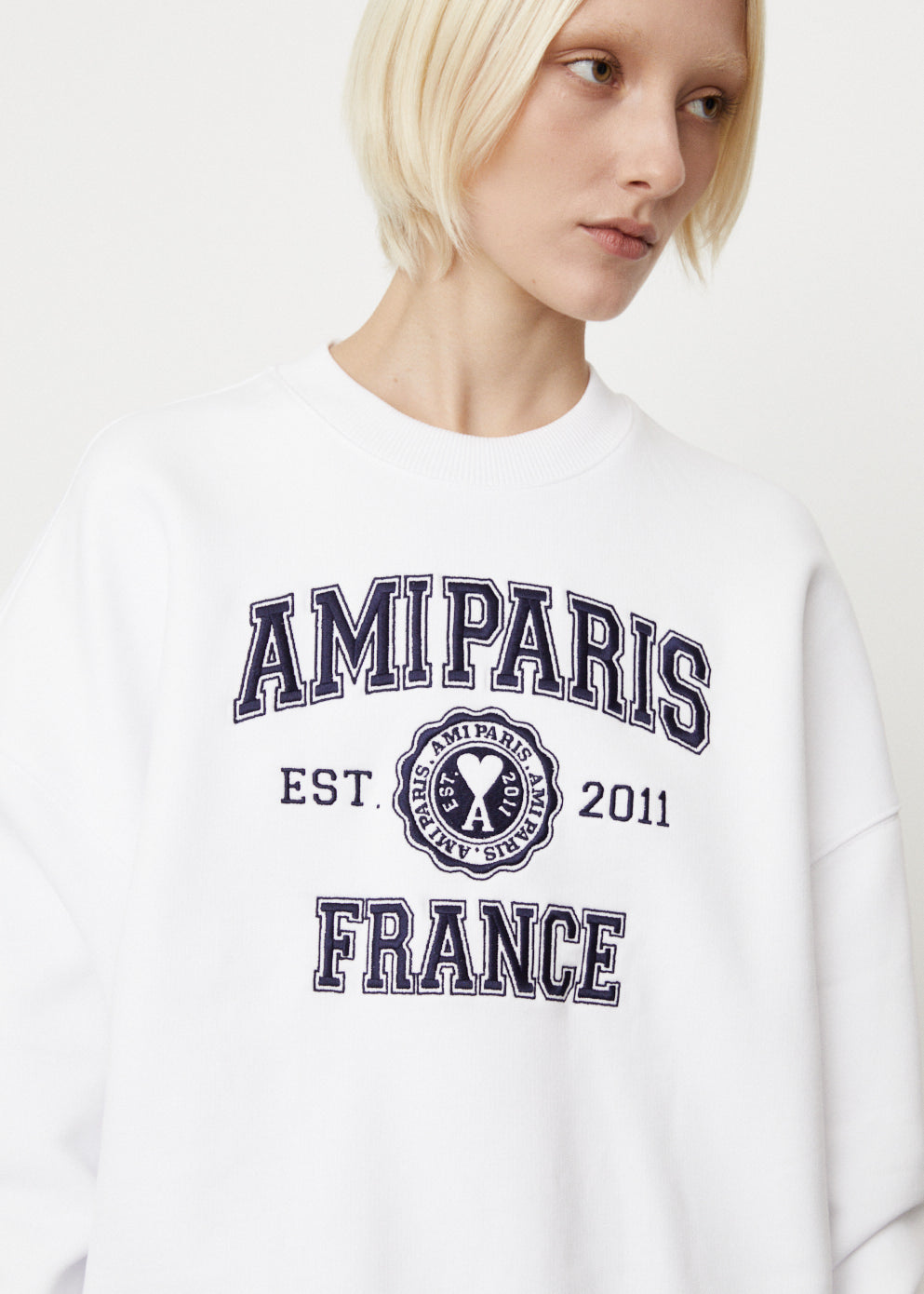 Ami Paris Women's Crewneck Sweater - Soft Cotton Knit Pullover for Casual Wear & Layering | Perfect for Fall & Winter Outfits