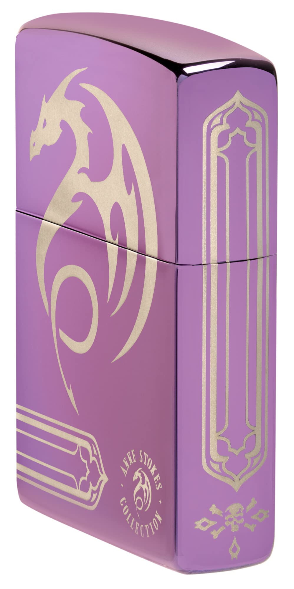 Zippo Anne Stokes Laser 360 High Polish Purple Pocket Lighter - Gothic Design Windproof Refillable Lighter for Collectors, Smokers & Outdoor Use (Camping, Hiking, Survival)