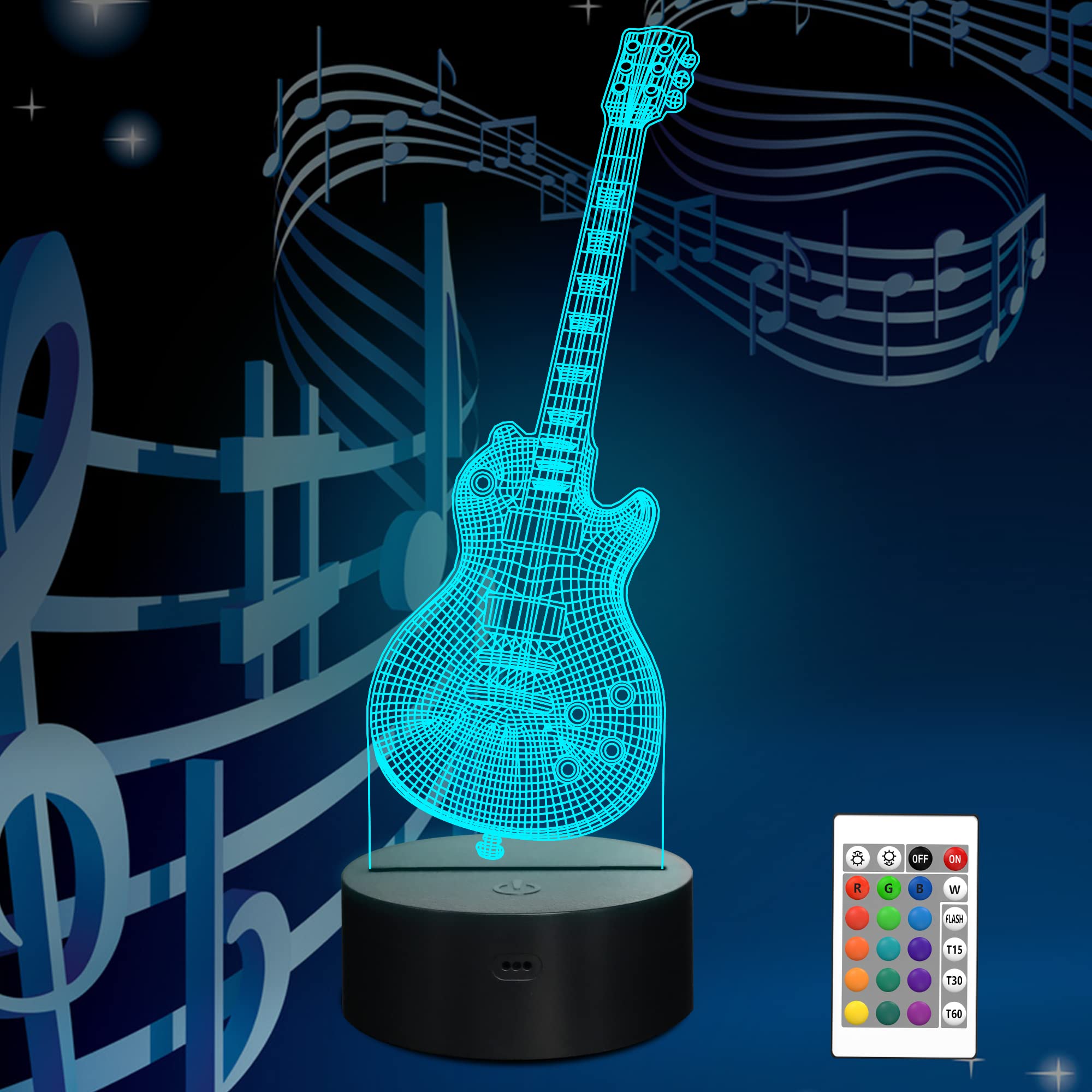 Attivolife 3D Electric Guitar LED Night Light - 16 Color Changing Desk Lamp with Remote Control & Timer, Plug-in for Kids Room Decor - Perfect Gift for Music Lovers, Boys, Girls, Men - Ideal for Bedrooms, Home Decor, Christmas & Birthday Presents