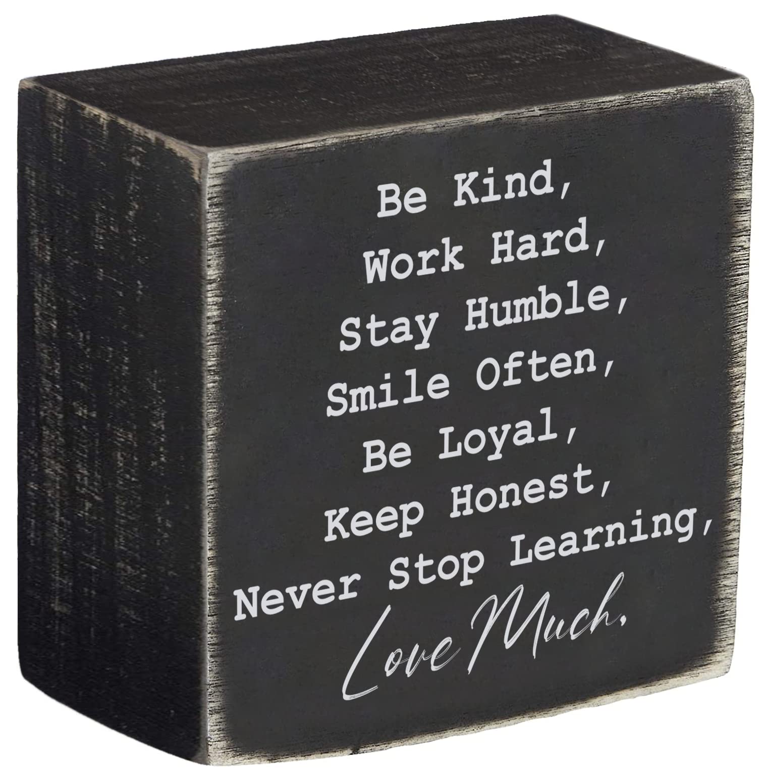 5x5 Inch Wooden Box Sign with Inspirational Quotes - 'Be Kind, Stay Humble, Never Stop' - Rustic Farmhouse Wall Art for Home, Office & Desk Decor - Perfect for Gifts, Weddings & Cozy Spaces