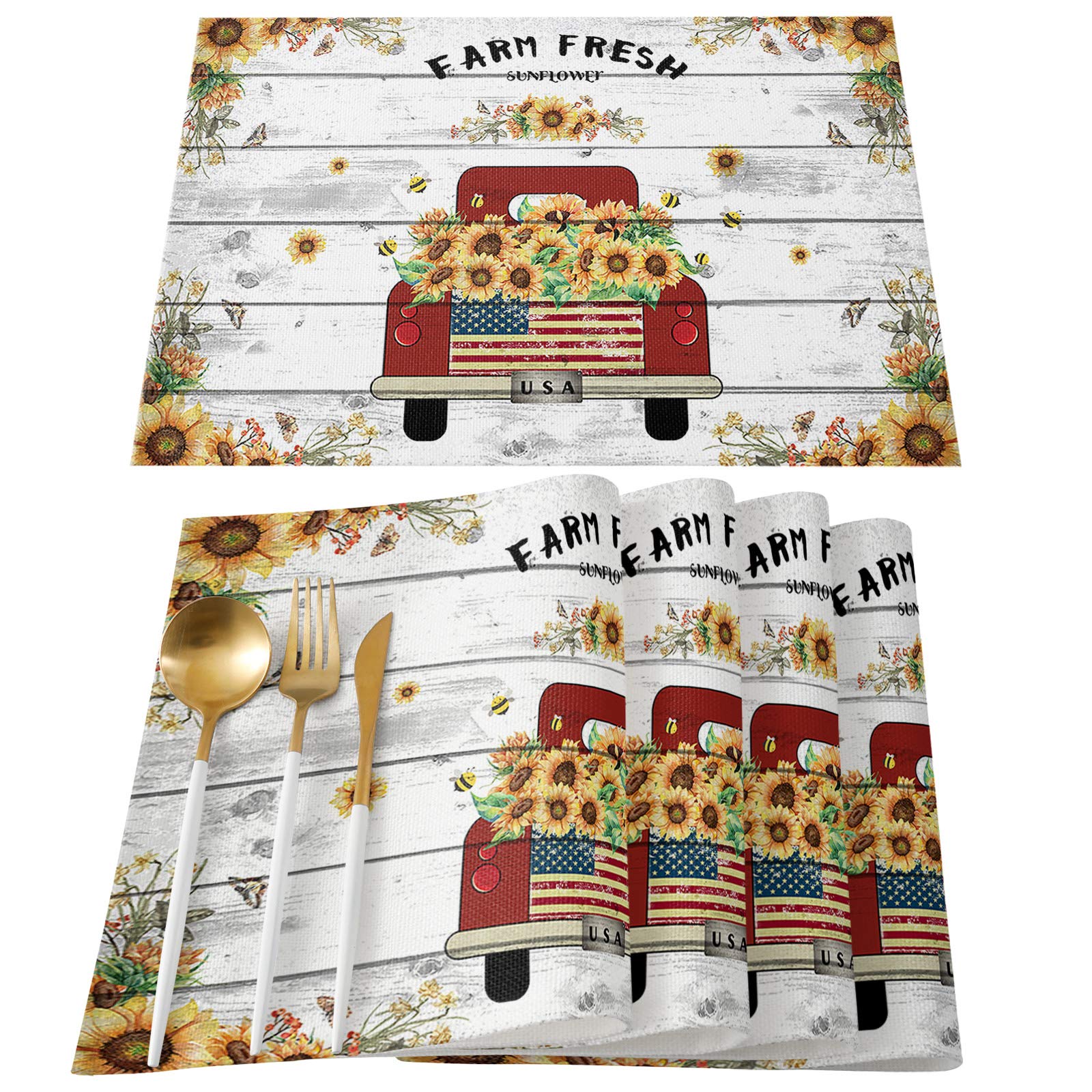 Farm Truck & Sunflower Washable Placemats Set of 6 - 13