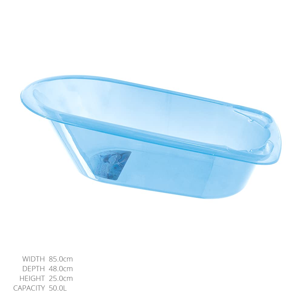 SQ Professional 50L Transparent Baby Bathtub - Tapered Design for Comfort, Includes Soap Holder & Easy to Clean (Blue) - Perfect for Newborns, Infants & Toddlers Bath Time Safety