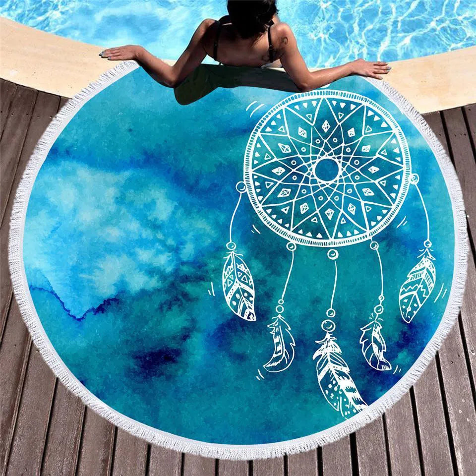 Ocean Dreaming Round Beach Towel - Soft, Quick-Dry & Sand-Resistant - Perfect for Pool, Beach, Yoga & Picnics