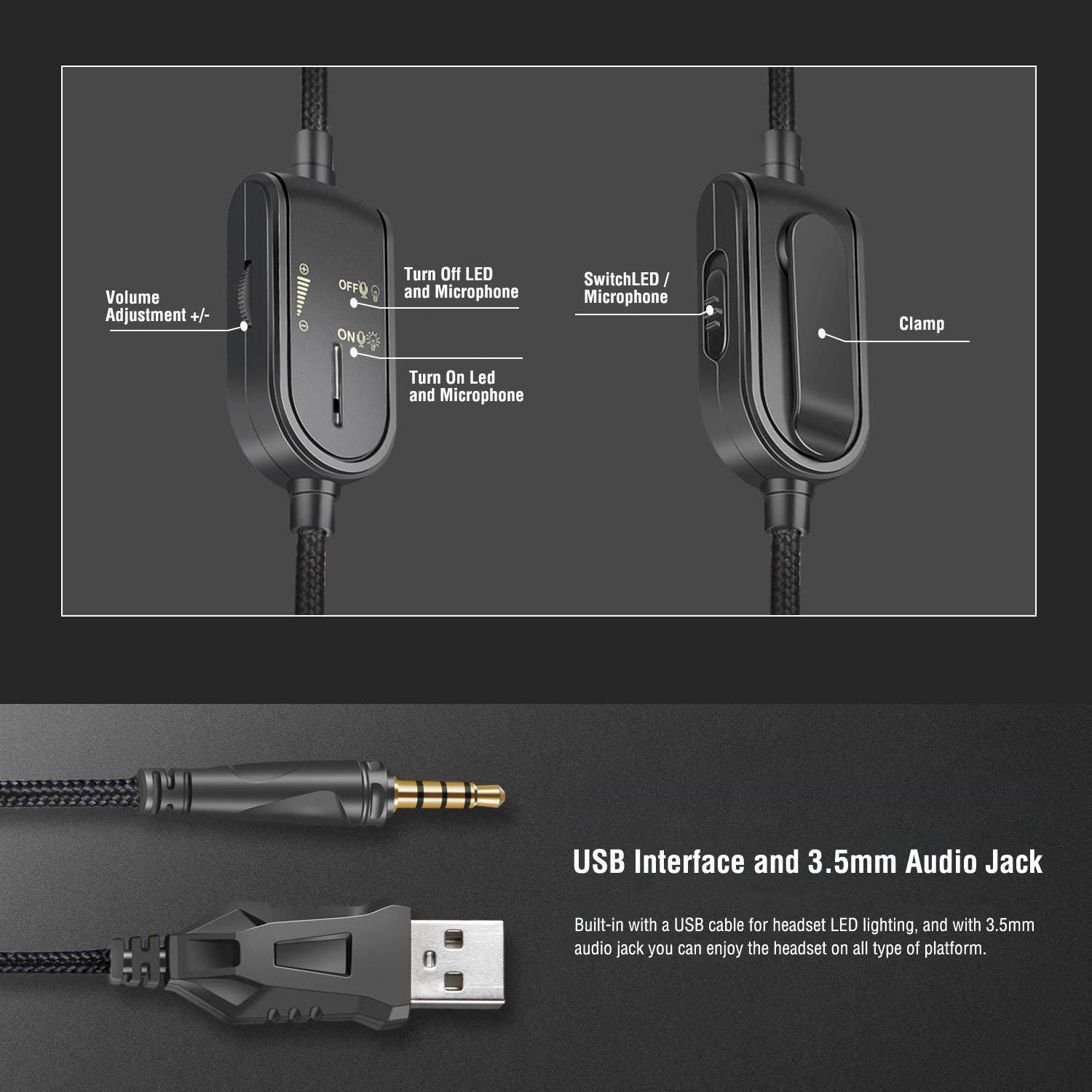 ONIKUMA K8 Wired Stereo Gaming Headset with Microphone & RGB LED Lights - Noise Cancelling Over-Ear Headphones for PC, PS4, Xbox, Nintendo Switch Gaming & Streaming