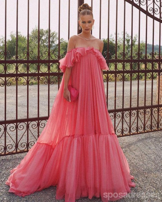 Elegant Pink A-Line Off-Shoulder Maxi Long Party Prom Dress for Women - Formal Evening Gowns for Homecoming, Wedding Guest & Special Occasions