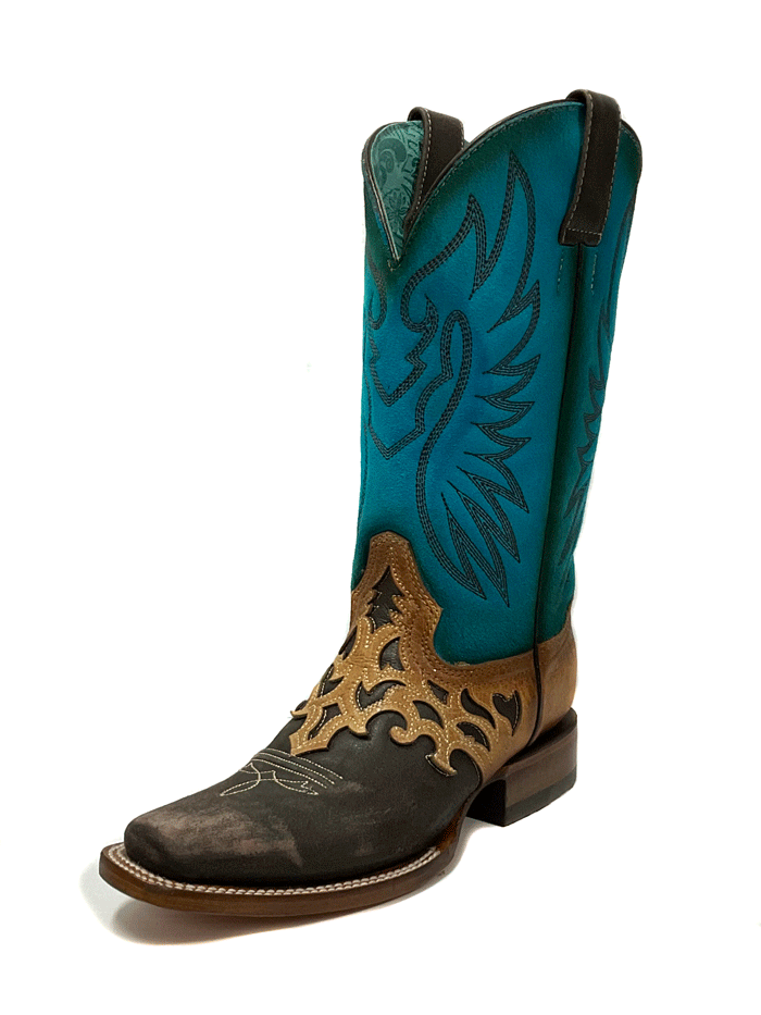 Corral Z5099 Women's Blue Tobacco Western Boots with Overlay & Embroidery Square Toe - Perfect for Country Dancing, Rodeos & Western Fashion