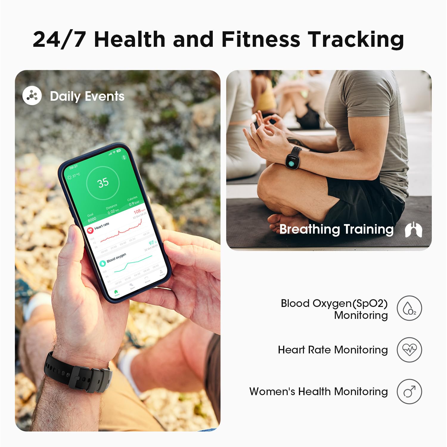 Smart Watch for Women & Men - Fitness Tracker with Call Function, 10-Day Battery, Heart Rate & SpO2 Monitor, 120 Sports Modes, 5ATM Waterproof - Compatible with iOS & Android (Black) - Perfect for Workouts, Swimming & Daily Activity Tracking