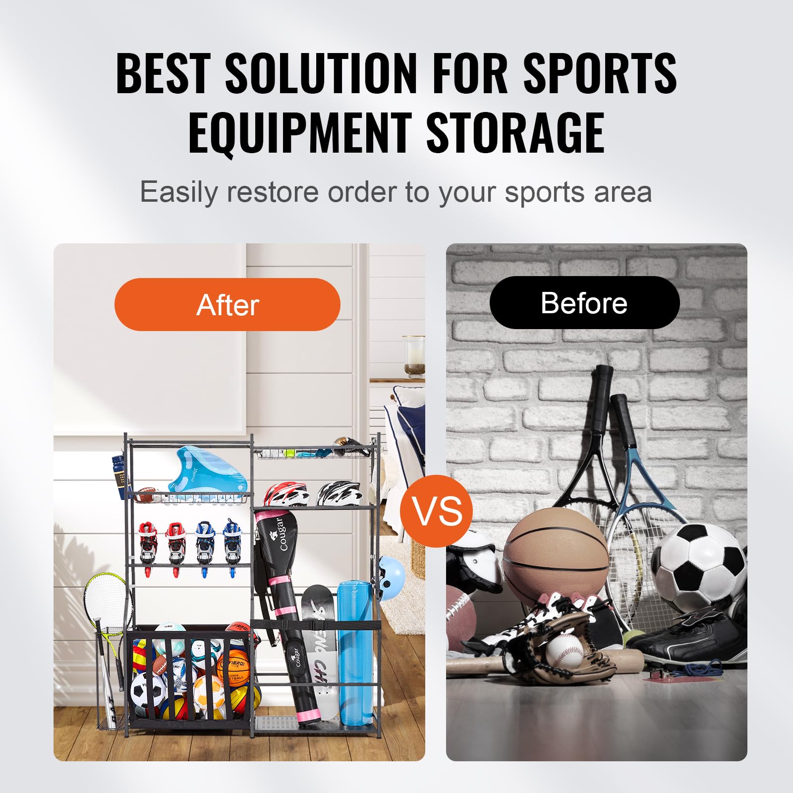 VEVOR Golf Bag Organizer Stand - Heavy Duty Golf Bag Storage Rack with Hooks for Sports Equipment, Toys & Gear - Perfect for Garage, Basement & Club Storage Organization