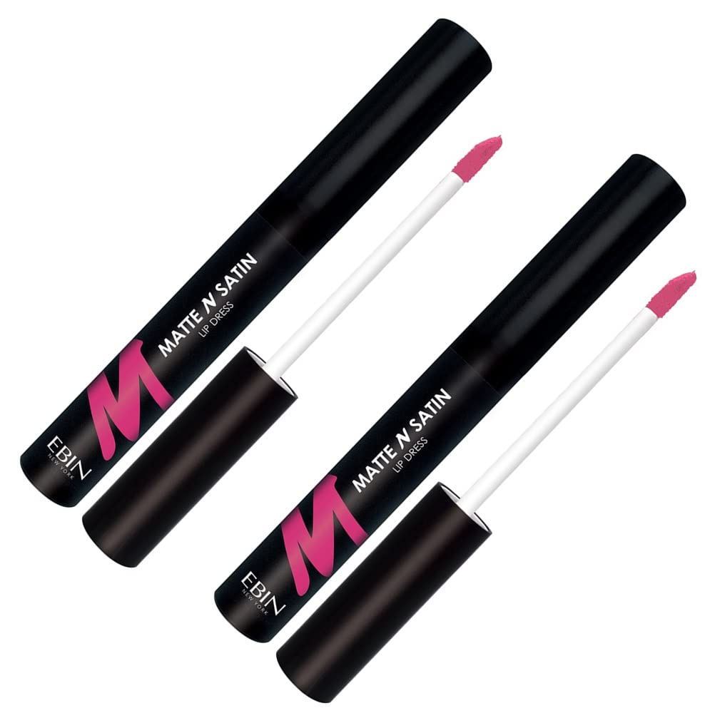 Ebin New York Matte & Satin Lip Dress Duo Pack - Pink Besos (CMSLD03) | Long-Lasting Lipstick Set for Day & Night Wear, Perfect for Parties, Dates & Special Occasions