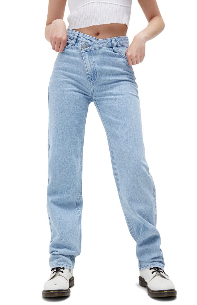 PacSun Women's Eco-Friendly Asymmetrical Waistband Boyfriend Jeans - Sustainable Denim for Casual Wear & Street Style Outfits