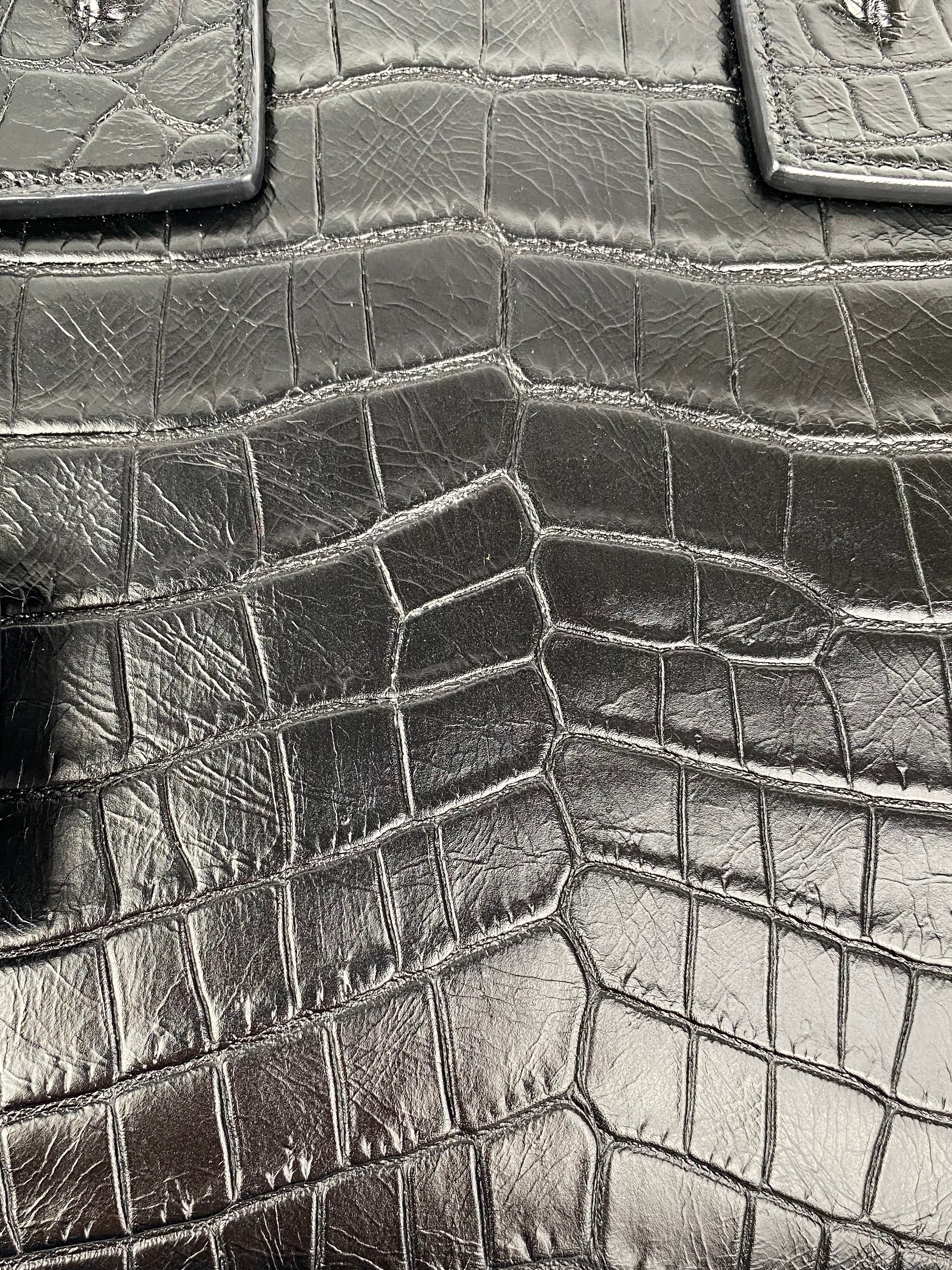 Saint Laurent Small Black Croc-Embossed Leather Sac de Jour Handbag for Women | Luxury Designer Tote Bag for Work, Travel & Everyday Use