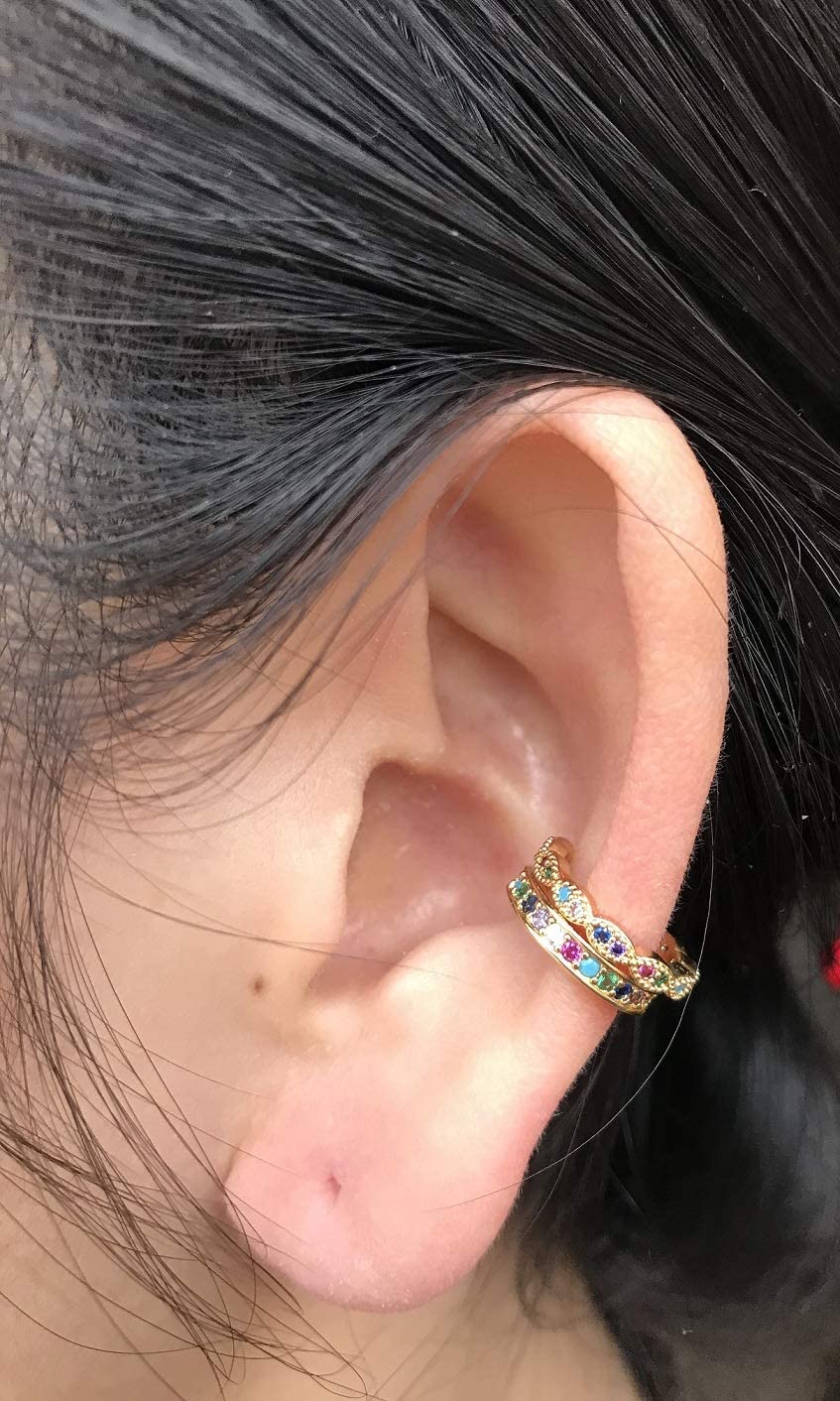Trendy Cubic Zirconia Ear Cuffs - Colorful CZ Non-Pierced Clip-On Earrings for Conch, Dainty & Simple Design | Perfect for Parties, Weddings & Everyday Wear