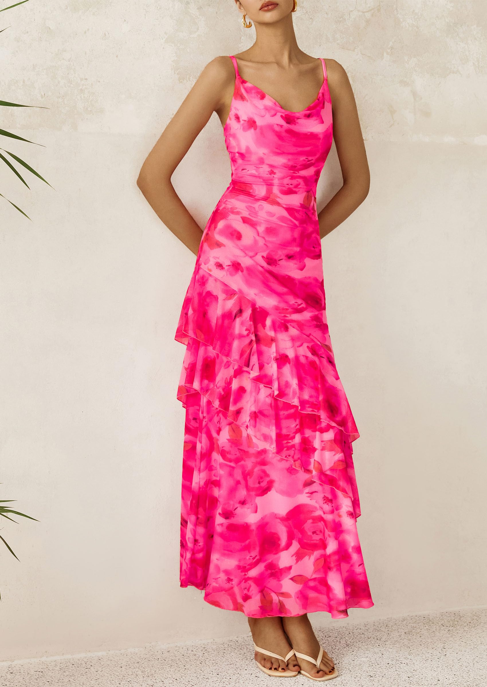 PRETTYGARDEN Women's Summer Maxi Dress 2025 - Floral Tiered Beach Sundress with Spaghetti Straps, Wedding Guest Long Dress for Vacations, Parties & Outdoor Events