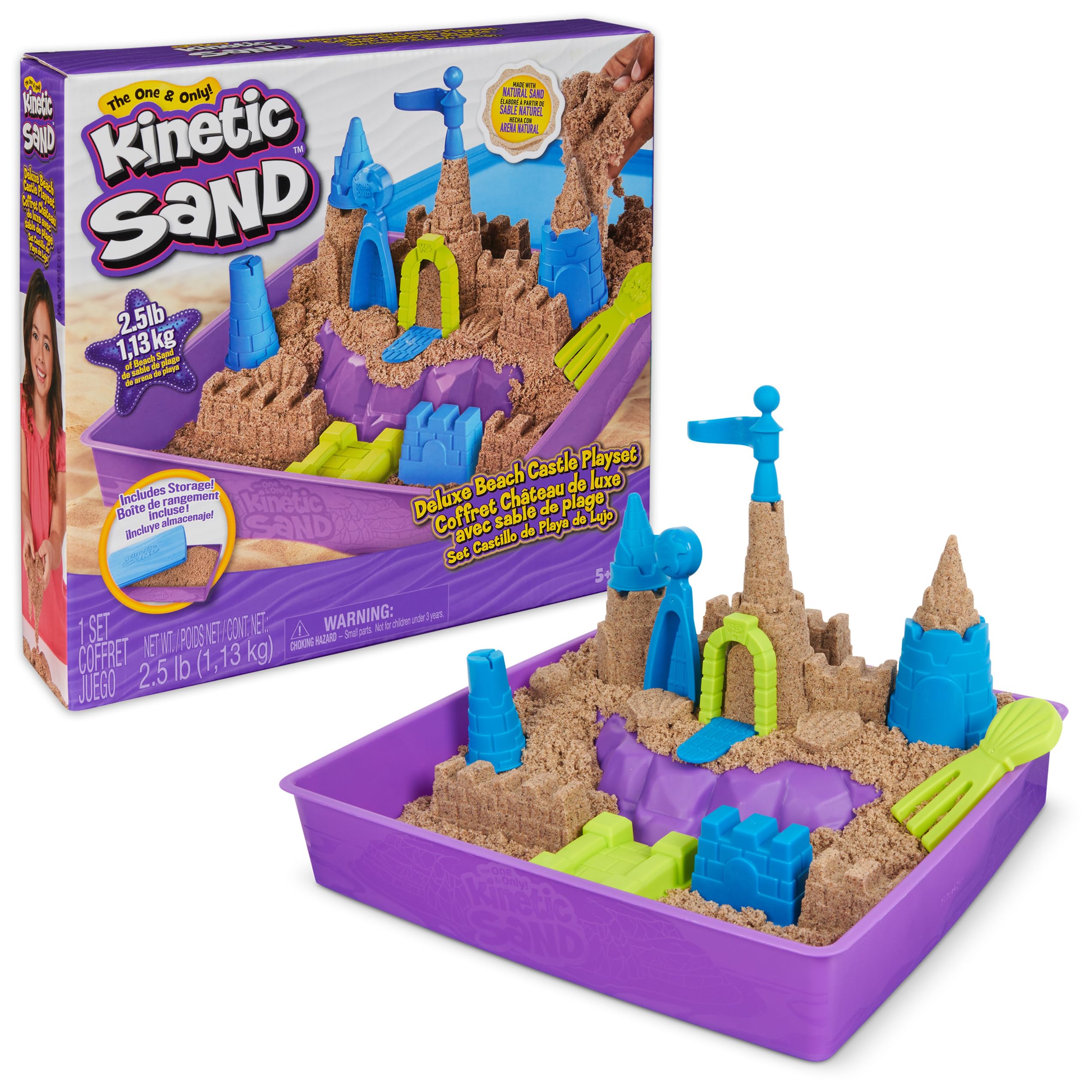 Kinetic Sand Deluxe Beach Castle Playset - 2.5lbs Sensory Sand with Molds & Tools for Kids Ages 5+ | Fun Indoor & Outdoor Creative Play, Stress Relief, Birthday Gift Idea