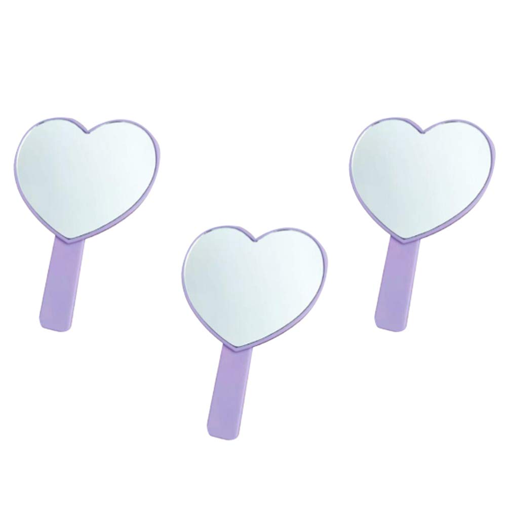 3-Piece Heart Shaped Handheld Makeup Mirror Set - Purple Cosmetic Travel Mirror with Handle for Women & Girls | Perfect for Home, Travel, and Outdoor Beauty Touch-Ups