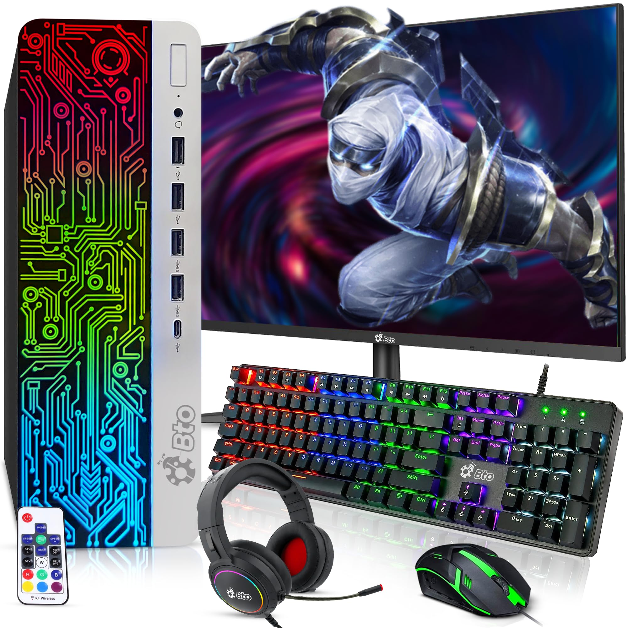 RGB Gaming PC & Monitor Bundle - Intel Core i5-6th Gen, 16GB DDR4, 512GB SSD, NVIDIA GT 1030 2GB, 22