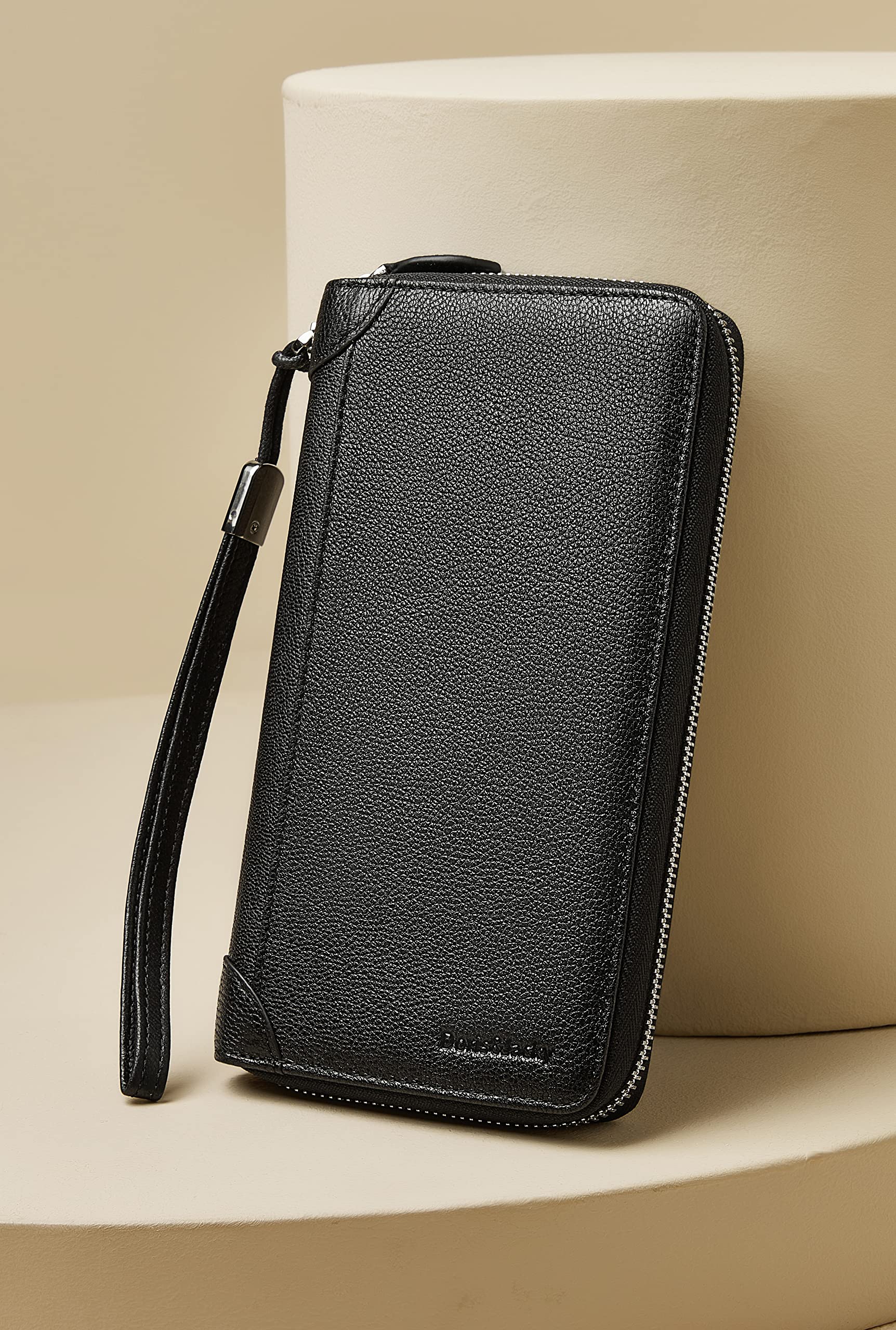 DORIS&JACKY RFID Leather Wallet for Women - Travel Wristlet Bag with Zipper (Large Capacity, Perfect for Daily Use & Trips)