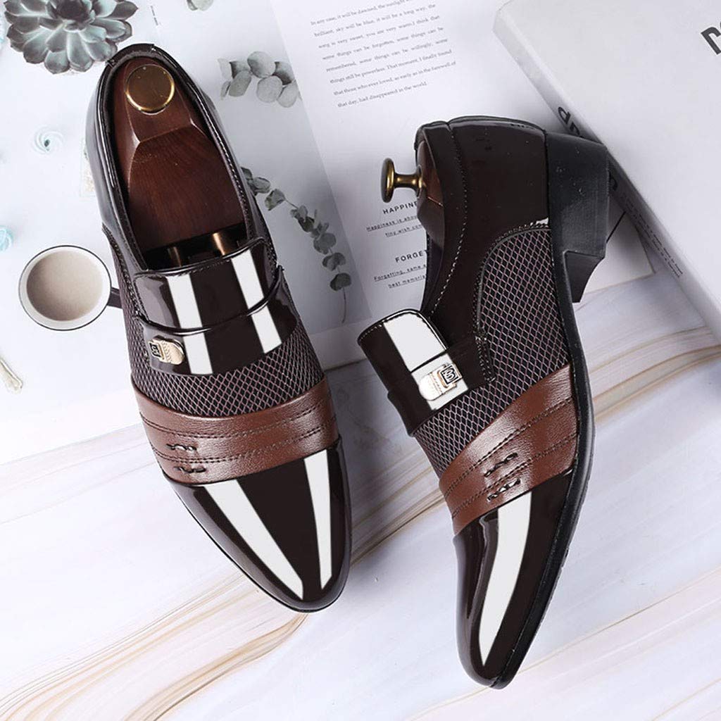 IQYU Men's Genuine Leather Dress Shoes - Patent Oxford Business Shoes for Wedding, Office & Formal Occasions - Comfortable Slip-Resistant Men's Loafers & Casual Shoes for Daily Wear