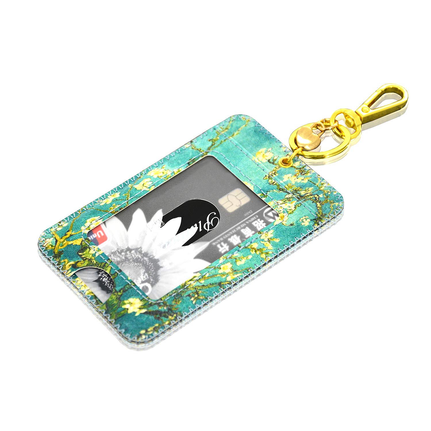 ACdream Vertical Leather ID Badge Holder with Key Ring Clip - Secure Name Card Wallet Case Protector for Nurses, Teachers, School Coaches (Men & Women) - Blossom Design | Perfect for Hospital, School & Office Security Access