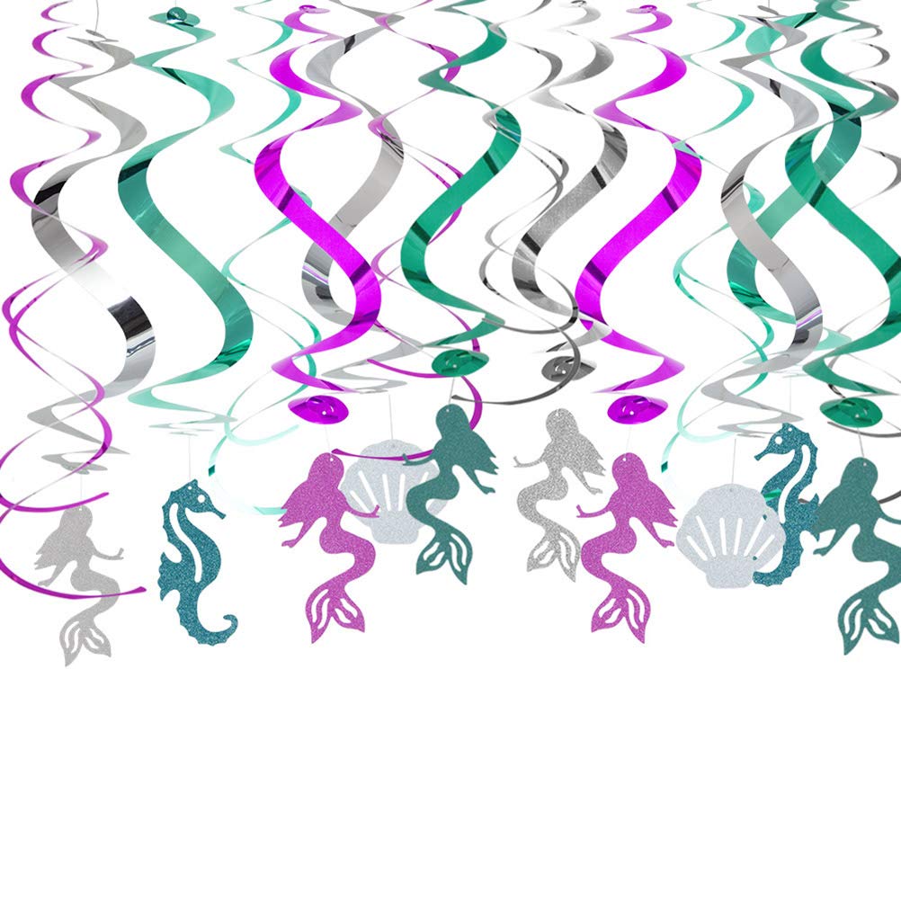 30pcs Mermaid Theme Hanging Swirl Decorations - Under The Sea Ocean Party Supplies for Christmas, Birthday & Baby Showers - Perfect for Home, Classroom and Event Decor