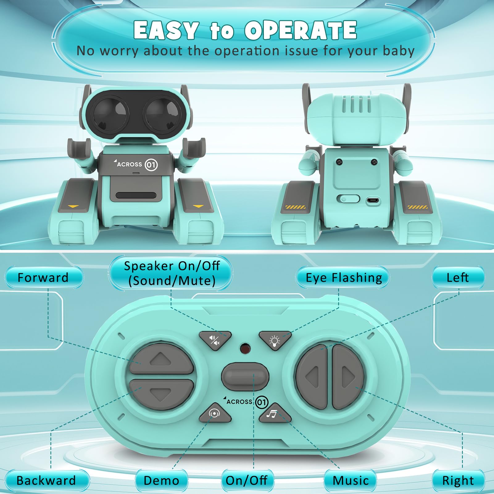 Rechargeable Remote Control Robot Toy for Kids - Interactive RC Robot with Auto-Demo, Flexible Head & Arms, Dancing Moves, Music & LED Eyes | STEM Educational Toy for Boys & Girls | Perfect Birthday Gift for Indoor Play & Learning Activities