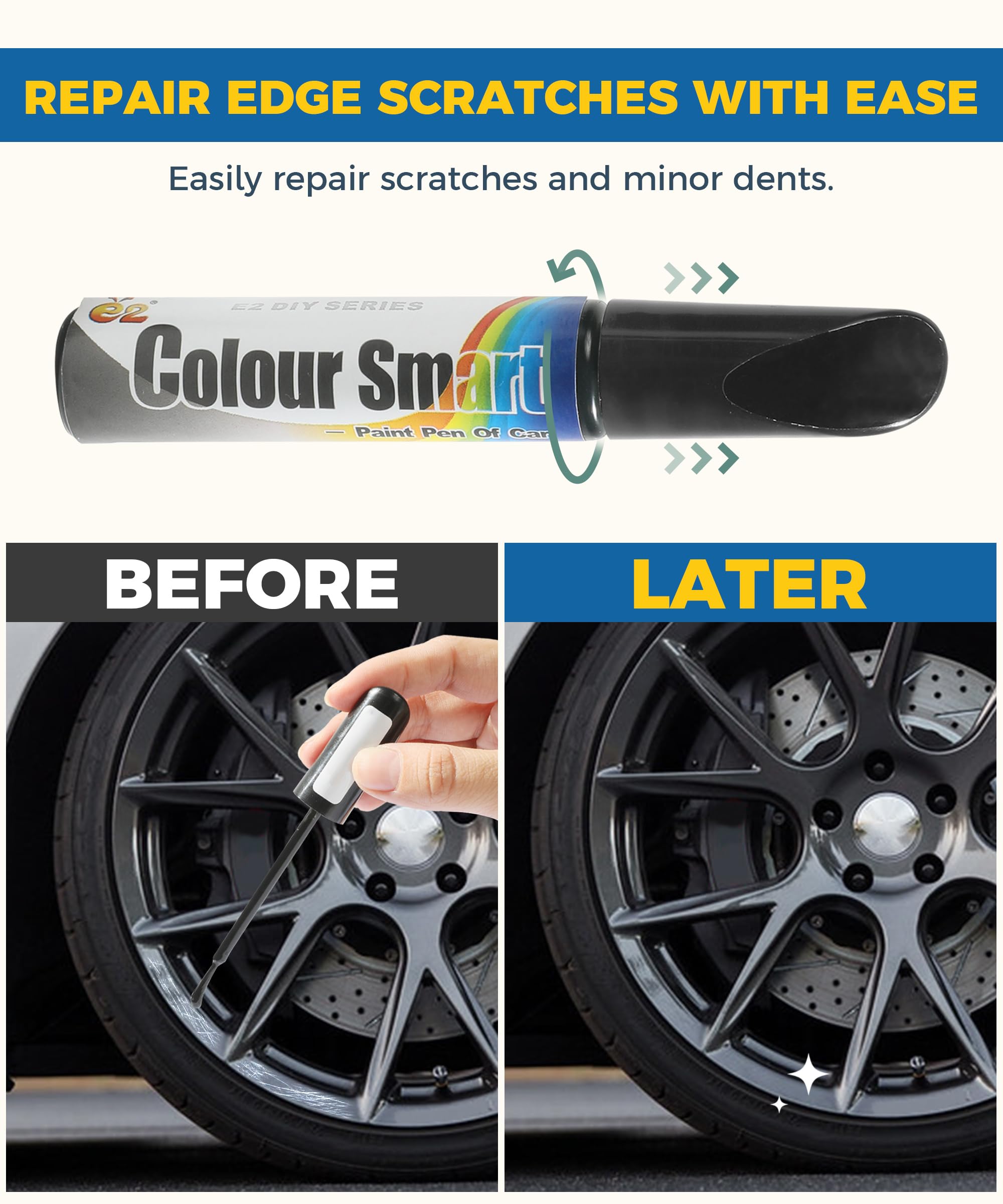 Car Touch Up Paint & Rim Scratch Repair Kit (Black) - Fix Scratches on Wheels & Body