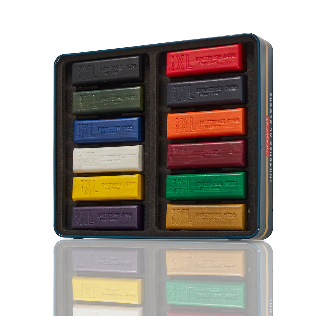 Derwent Inktense XL Watercolor Pencils - Set of 12 Vibrant Colors in Tin Box | Perfect for Artists, Sketching & Watercolor Painting Techniques