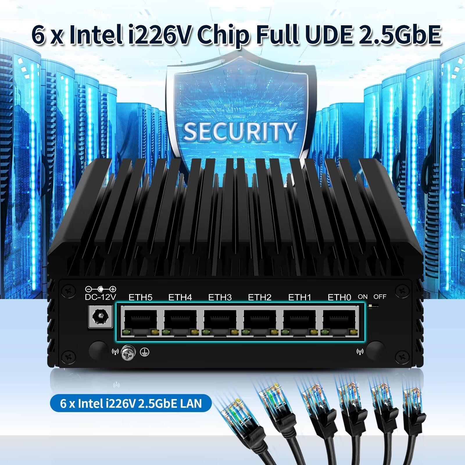Glovary Micro Firewall Appliance Quad Core N100 Mini PC - 6 x 2.5GbE LAN Ports, 32GB DDR5 RAM, 1TB SSD, Fanless Design, AES-NI Encryption - Ideal for Home Network Security, Small Business Firewall, VPN Server, and Network Storage Solutions