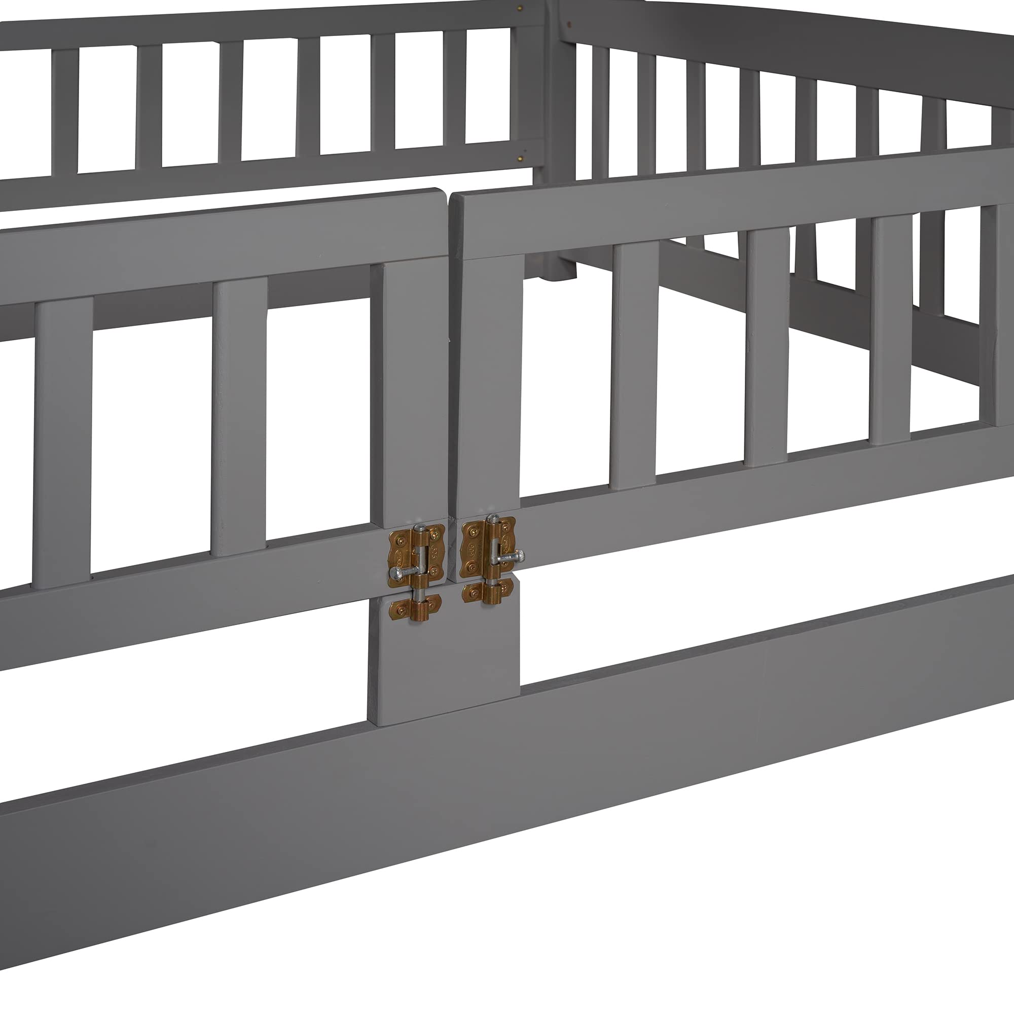 Harper & Bright Designs Full Over Full Low Kids Bunk Bed with Slide - Wooden Bunk Bed Frame with Safety Guardrail, Ladder & Fun Small Door for Toddlers, Kids & Teens - Perfect for Small Bedrooms, Playrooms & Sleepovers (Grey)
