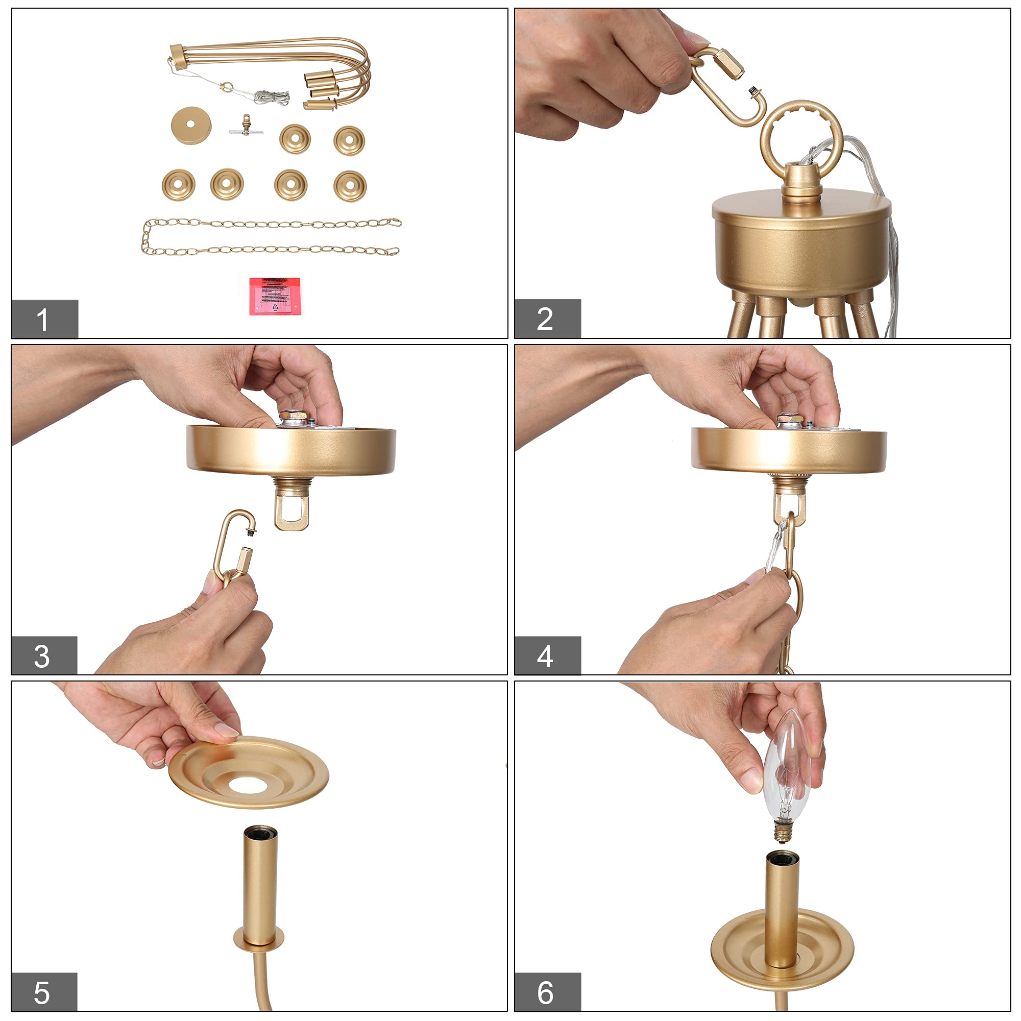 KSANA Modern Gold Chandelier - 6-Light Hanging Pendant Light Fixture 28