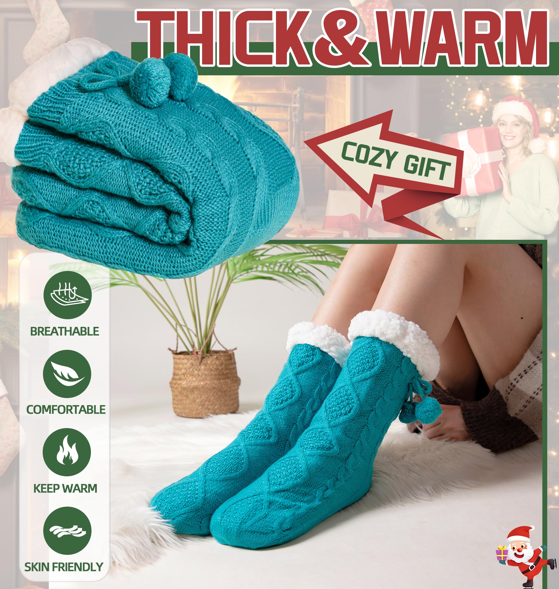 DoSmart Women's Fuzzy Slipper Socks - Winter Thermal Snowflake Fleece Lining, Fluffy Warm Indoor Home Socks for Christmas, Cozy Housewarming Gift - Perfect for Lounging, Relaxing & Holiday Comfort