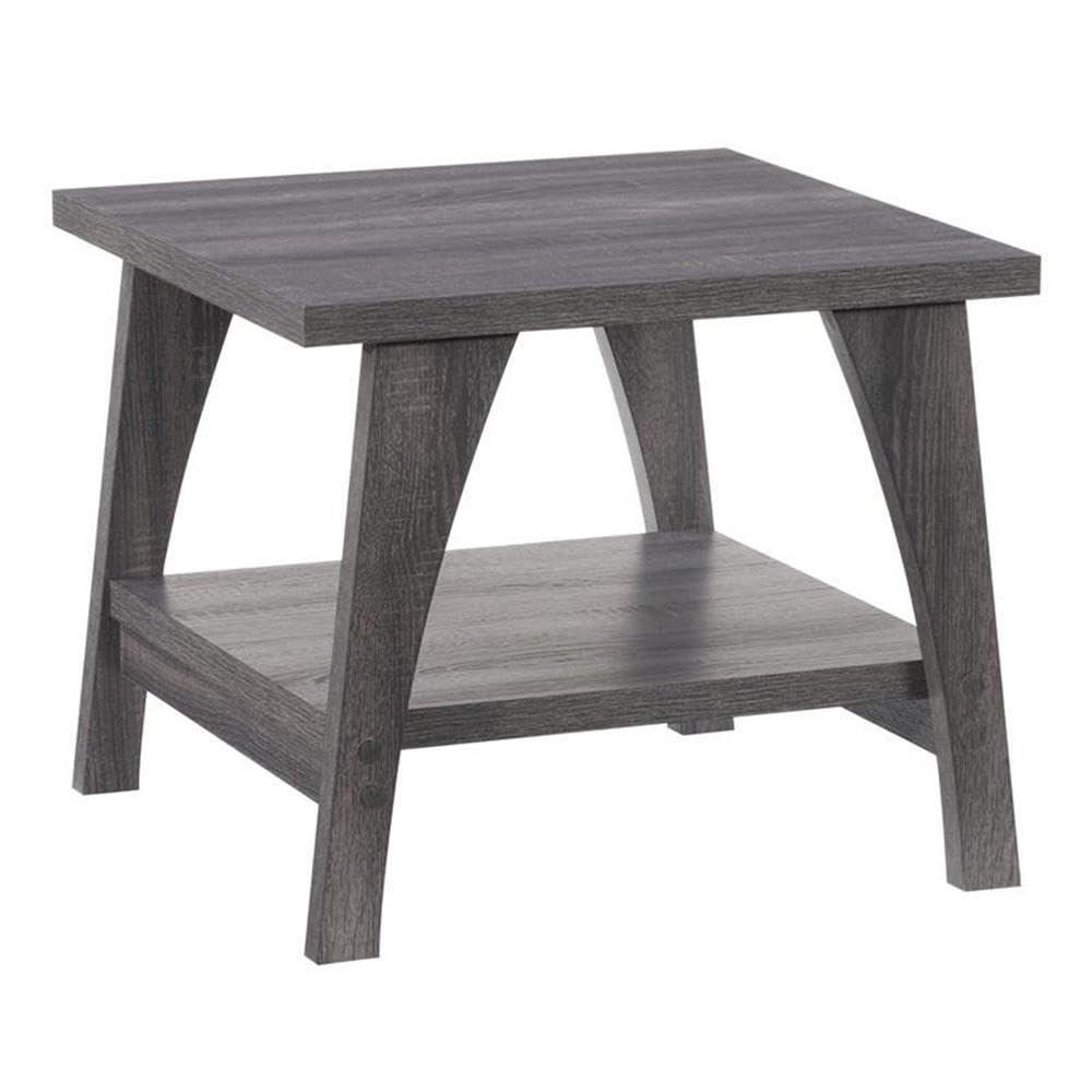 Hollywood Dark Gray Engineered Wood Side Table with Lower Shelf and Curved Legs - Modern End Table for Living Room, Bedroom & Office - Perfect for Holding Lamps, Books & Decor