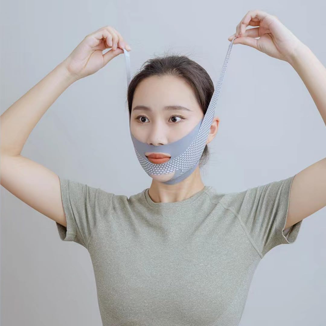 Anti-Wrinkle Face Slimming Mask - Breathable V-Line Lifting Bandage for Chin & Jawline, Wrinkle Reducer & Face Shaper for Defined V-Shape (Grey) | Perfect for Home Spa, Self-Care & Instant Face Contouring