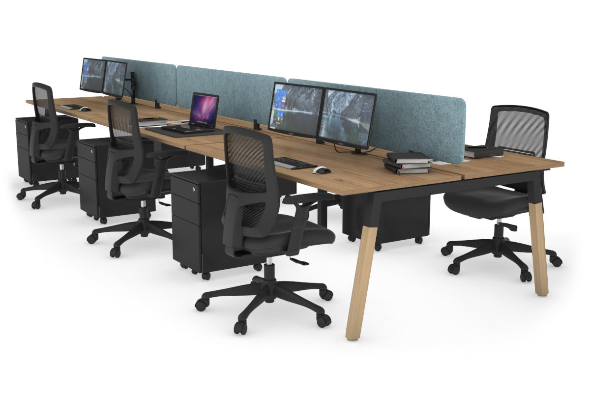 Quadro A Legs 6-Person Office Workstation with Wood Legs & Cross Beam [1200L x 700W] - Perfect for Collaborative Workspaces & Modern Office Desks