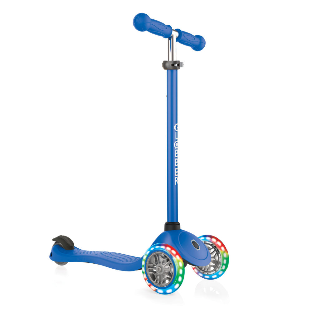 Globber Primo Lights V3 Anodized Bar 3-Wheel Scooter for Kids - Adjustable Height, LED Wheels, Lightweight Aluminum Frame - Perfect for Outdoor Play, Commuting & Neighborhood Rides
